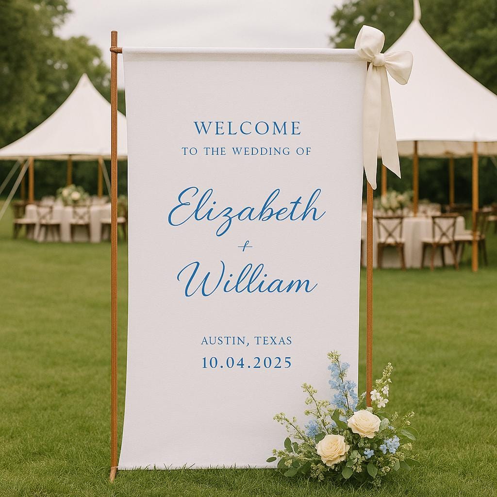 Custom Wedding Welcome Sign – Elegant Canvas Ceremony Banner with Names & Date – Personalized Outdoor Wedding Decor – Bridal Entrance Sign