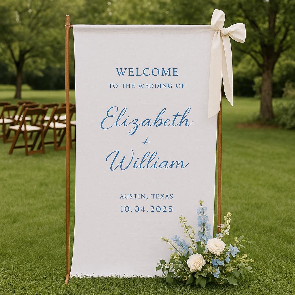 Custom Wedding Welcome Sign – Elegant Canvas Ceremony Banner with Names & Date – Personalized Outdoor Wedding Decor – Bridal Entrance Sign