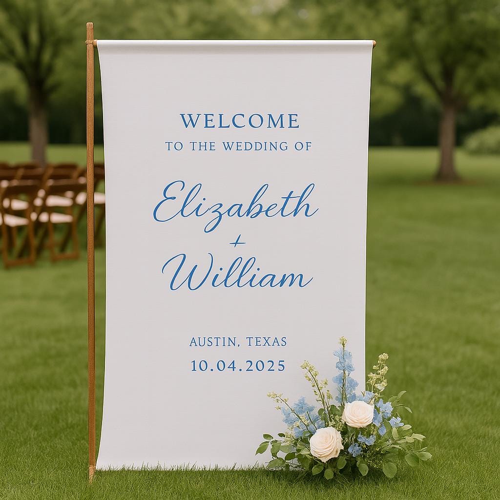Custom Wedding Welcome Sign – Elegant Canvas Ceremony Banner with Names & Date – Personalized Outdoor Wedding Decor – Bridal Entrance Sign
