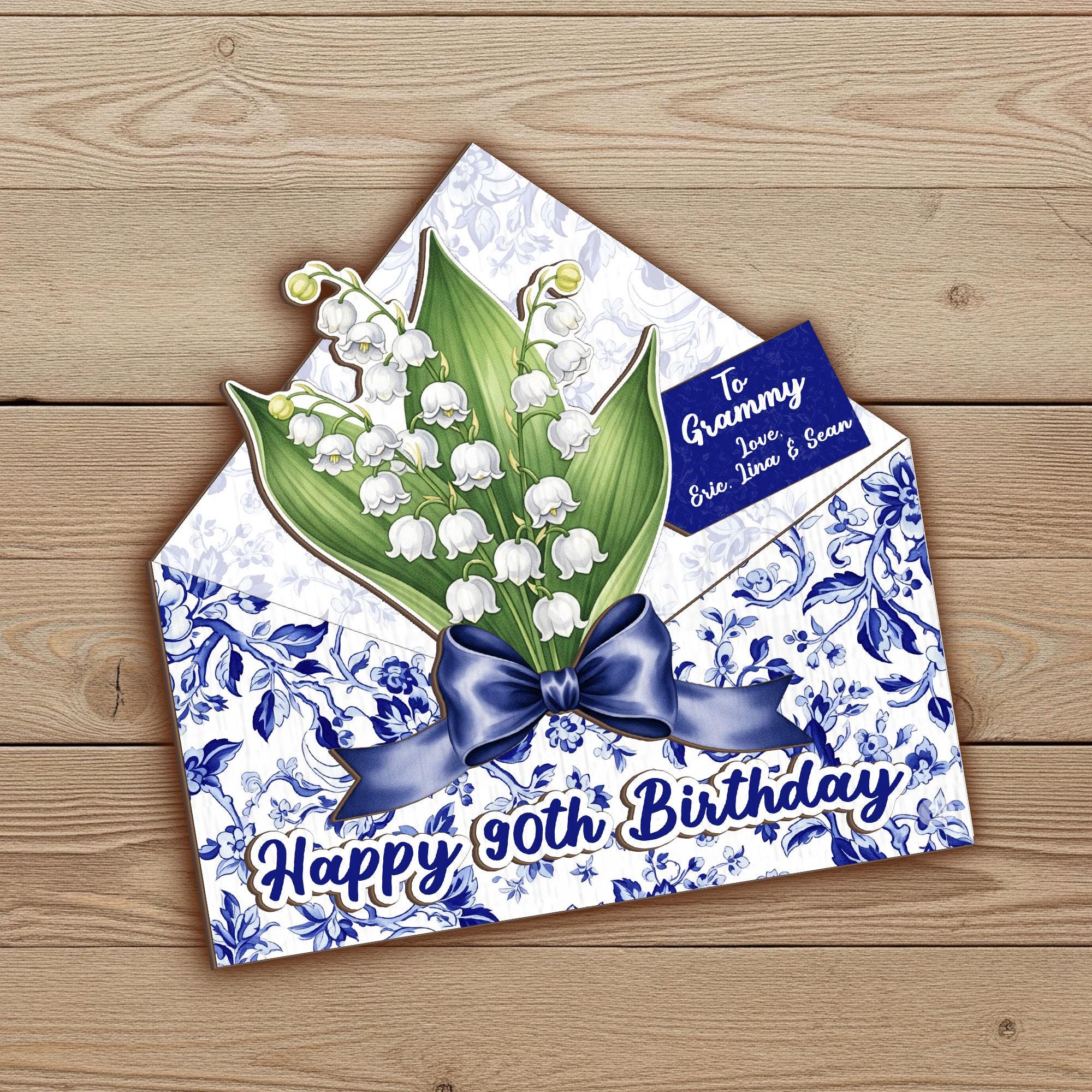 Personalized 90th Birthday Gift for Her, Wood Birth Month Flower Sign, Chinoiserie Decor, Gift for Grandma, Custom Name Plaque, Gift For Mom