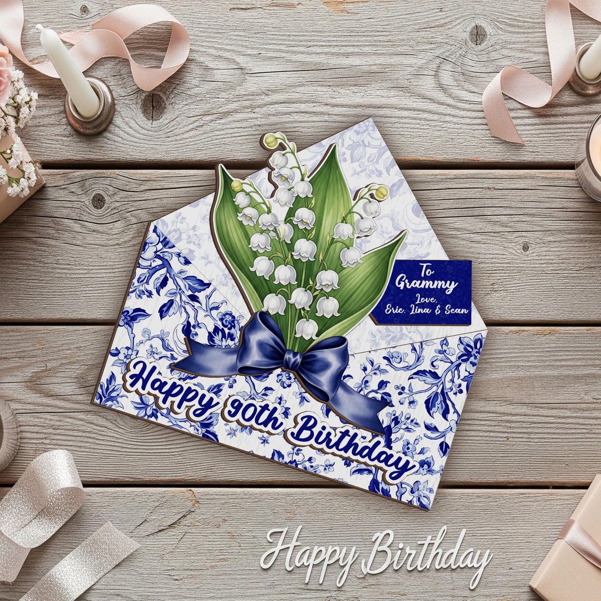 Personalized 90th Birthday Gift for Her, Wood Birth Month Flower Sign, Chinoiserie Decor, Gift for Grandma, Custom Name Plaque, Gift For Mom