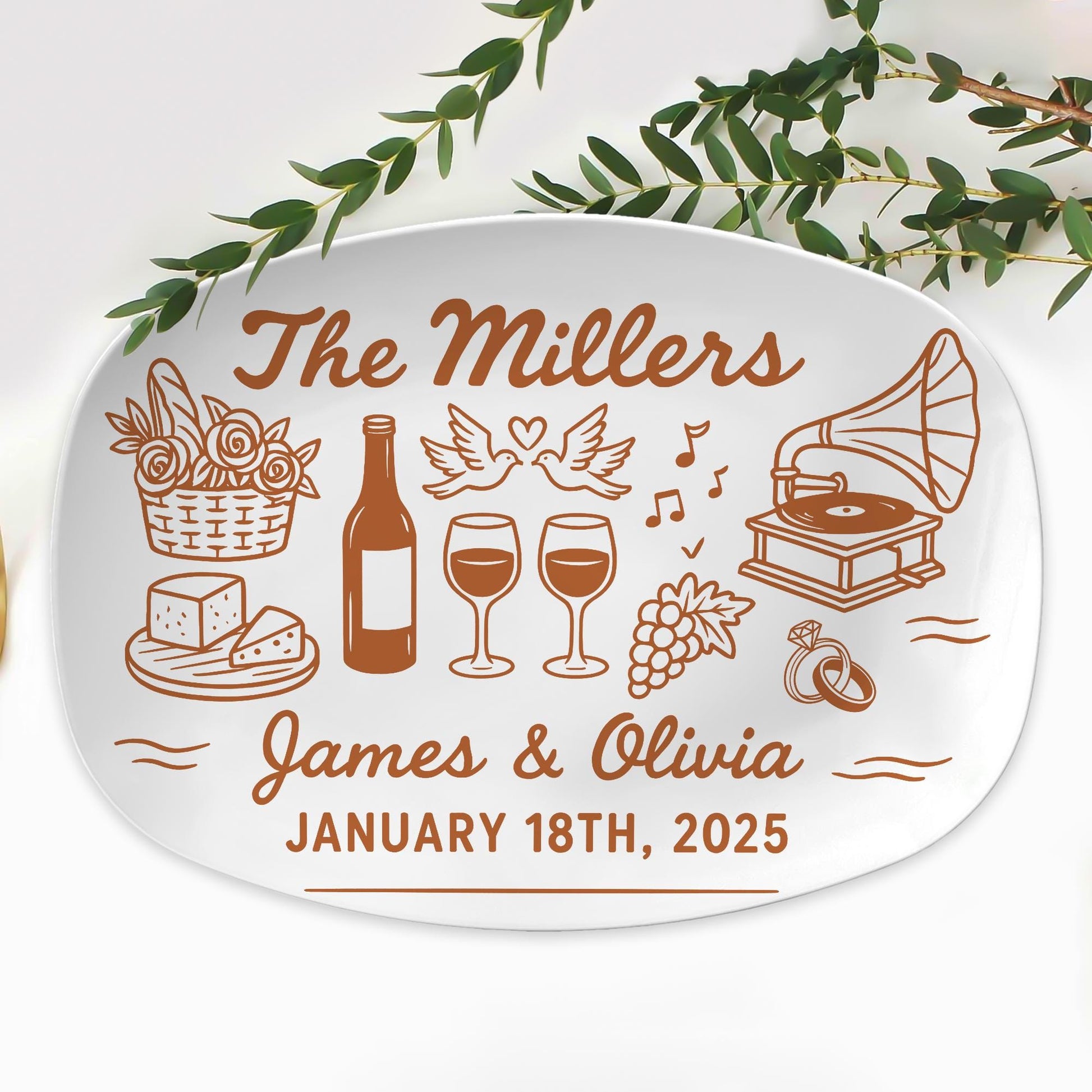 Custom Wedding Platter with Name & Date – Personalized Engagement Gift – Vintage Style Anniversary Keepsake – Newlywed Gift Plate DECOR ONLY