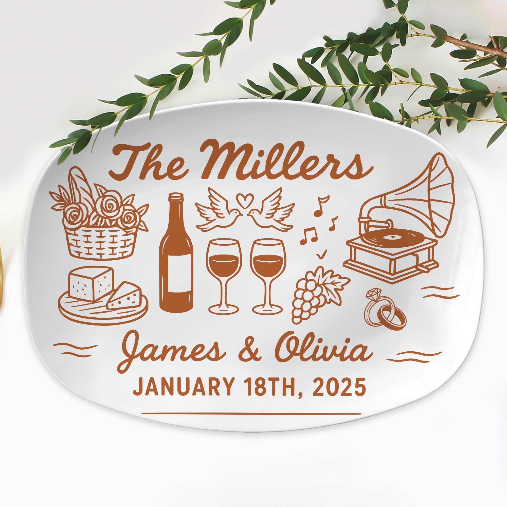 Custom Wedding Platter with Name & Date – Personalized Engagement Gift – Vintage Style Anniversary Keepsake – Newlywed Gift Plate DECOR ONLY