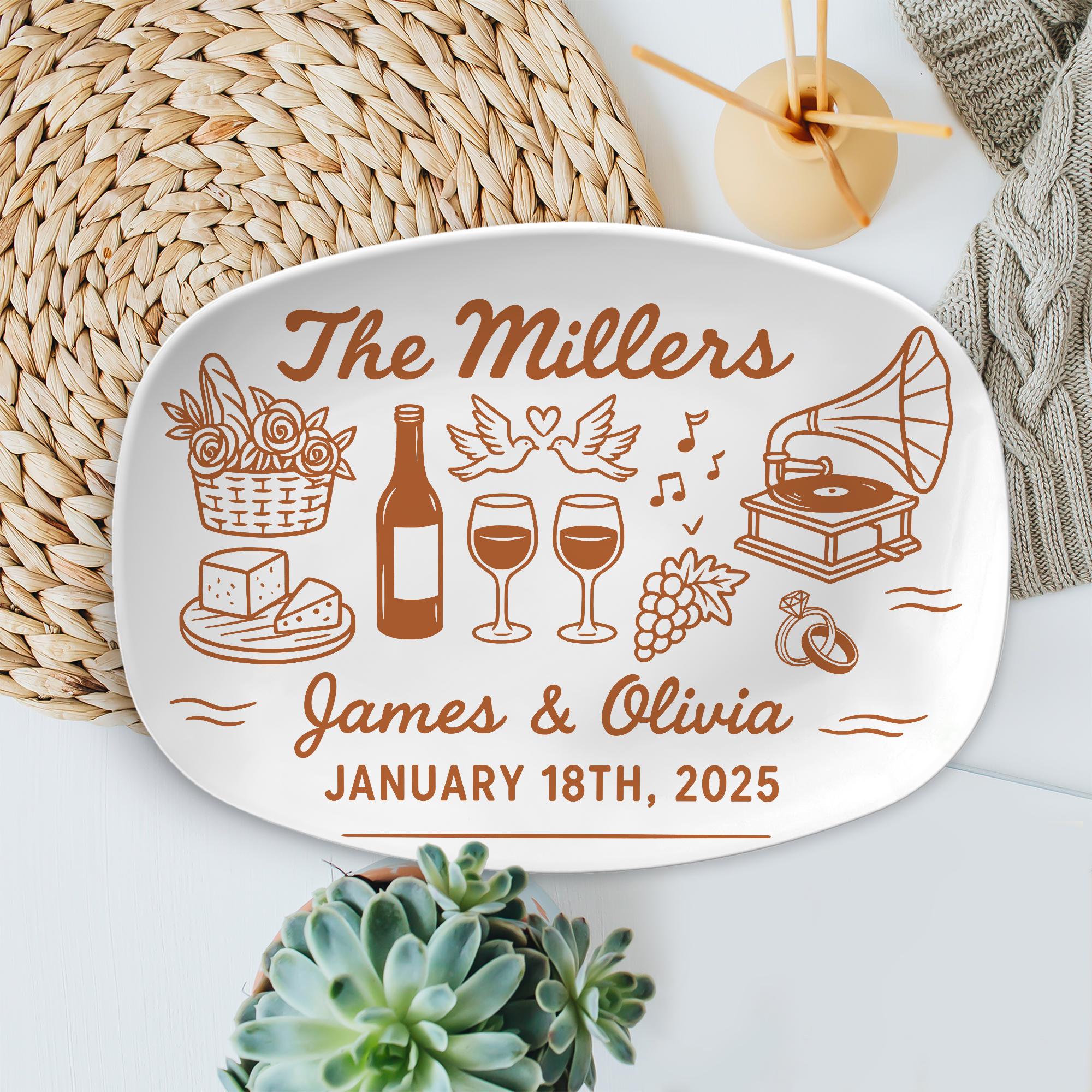 Custom Wedding Platter with Name & Date – Personalized Engagement Gift – Vintage Style Anniversary Keepsake – Newlywed Gift Plate DECOR ONLY