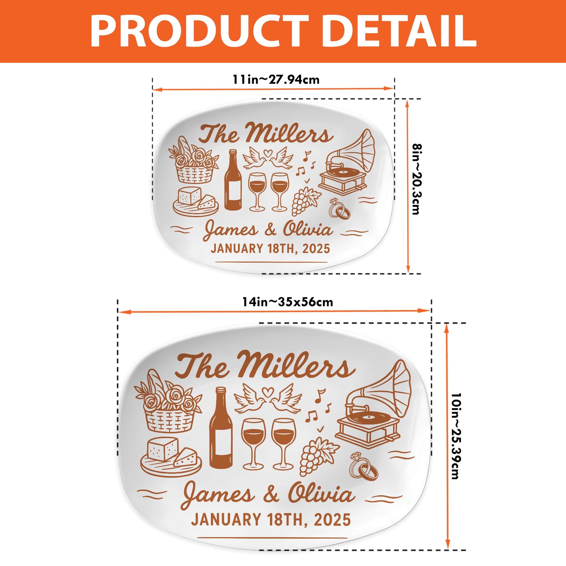 Custom Wedding Platter with Name & Date – Personalized Engagement Gift – Vintage Style Anniversary Keepsake – Newlywed Gift Plate DECOR ONLY