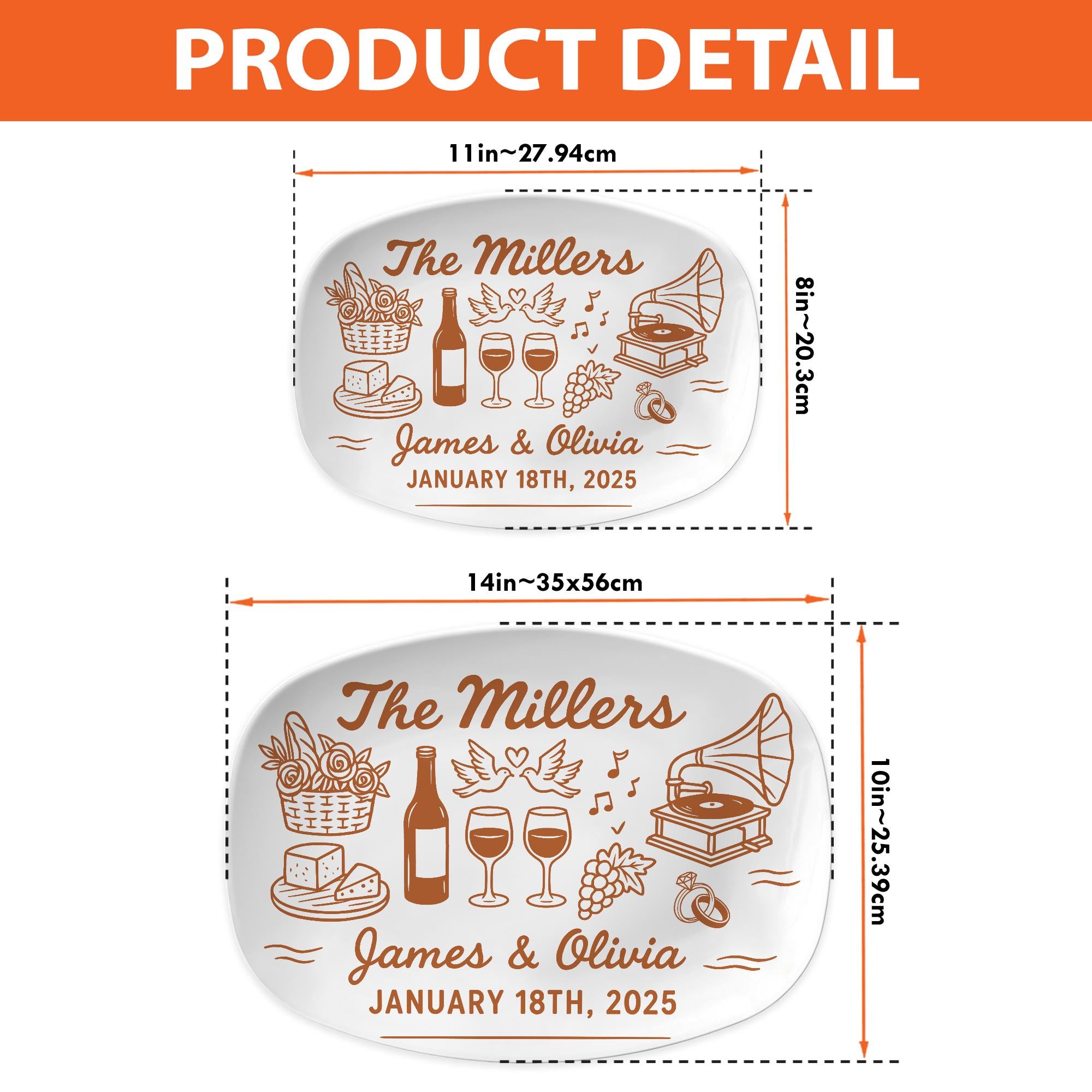 Custom Wedding Platter with Name & Date – Personalized Engagement Gift – Vintage Style Anniversary Keepsake – Newlywed Gift Plate DECOR ONLY