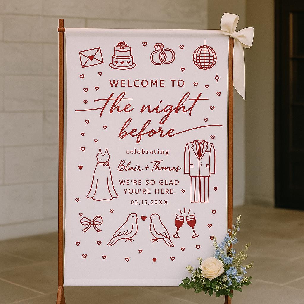 Custom Wedding Welcome Sign – The Night Before Party Banner – Personalized Rehearsal Dinner Decor – Pre-Wedding Sign with Names & Date