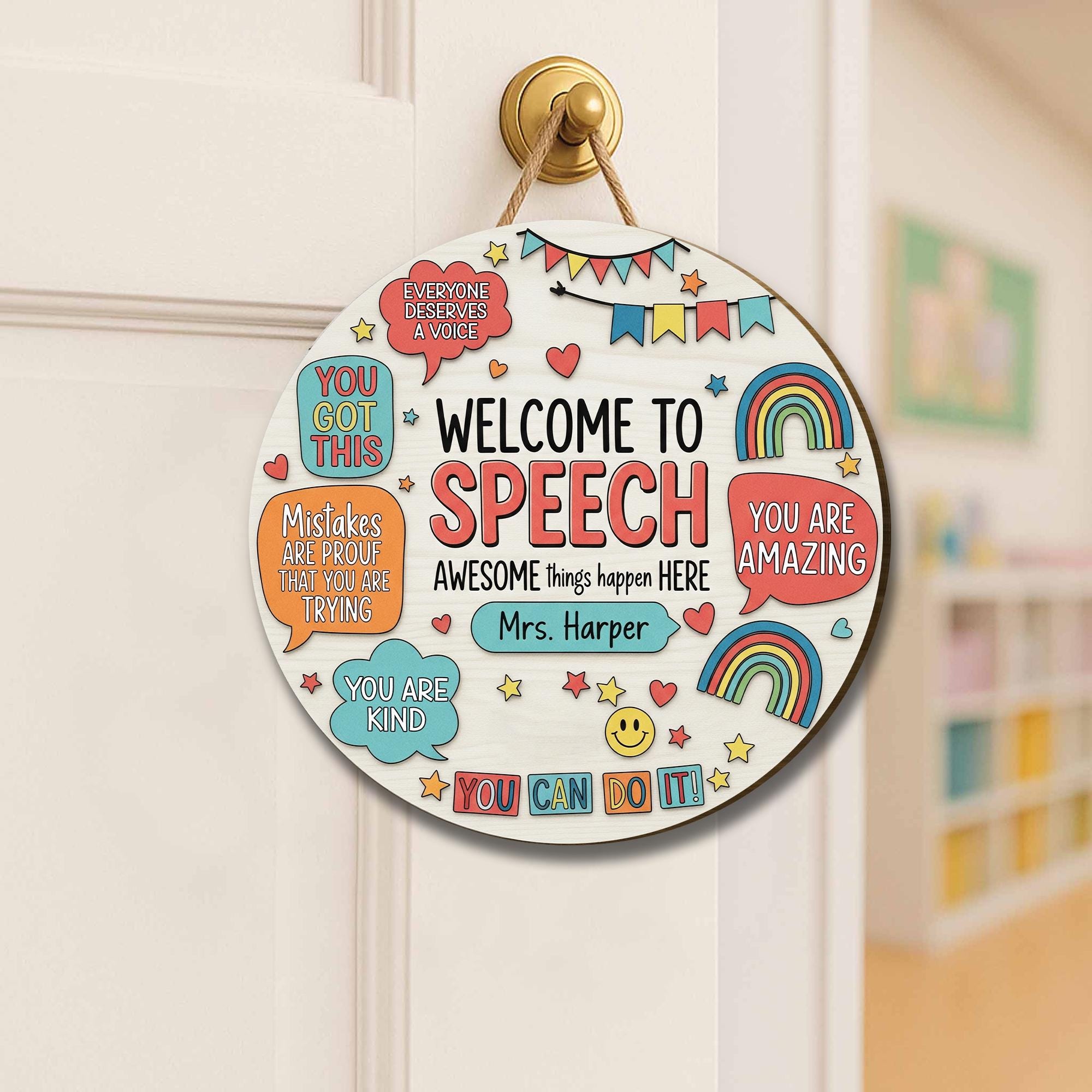 Personalized Teacher Door Sign, Welcome to Speech, Speech Language Pathologist, Teacher Name Sign, Classroom Decor, Teacher Gifts, SLP Gifts