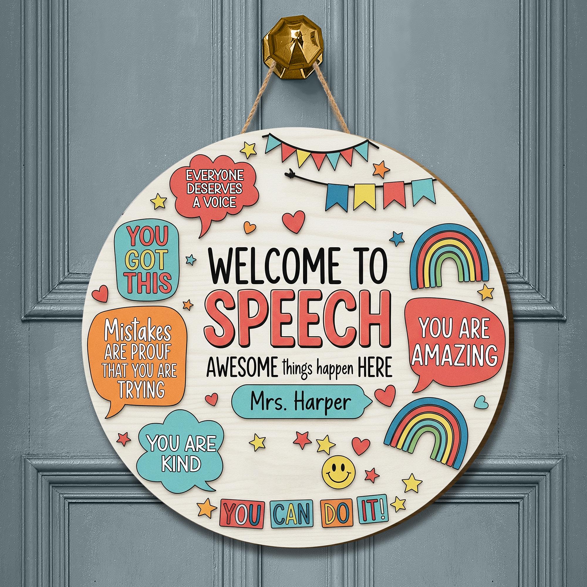 Personalized Teacher Door Sign, Welcome to Speech, Speech Language Pathologist, Teacher Name Sign, Classroom Decor, Teacher Gifts, SLP Gifts