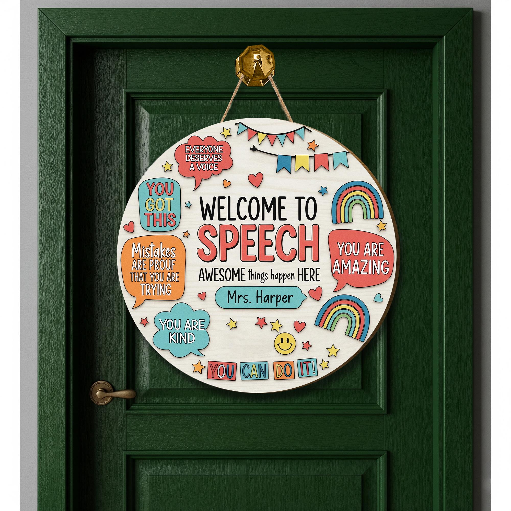 Personalized Teacher Door Sign, Welcome to Speech, Speech Language Pathologist, Teacher Name Sign, Classroom Decor, Teacher Gifts, SLP Gifts