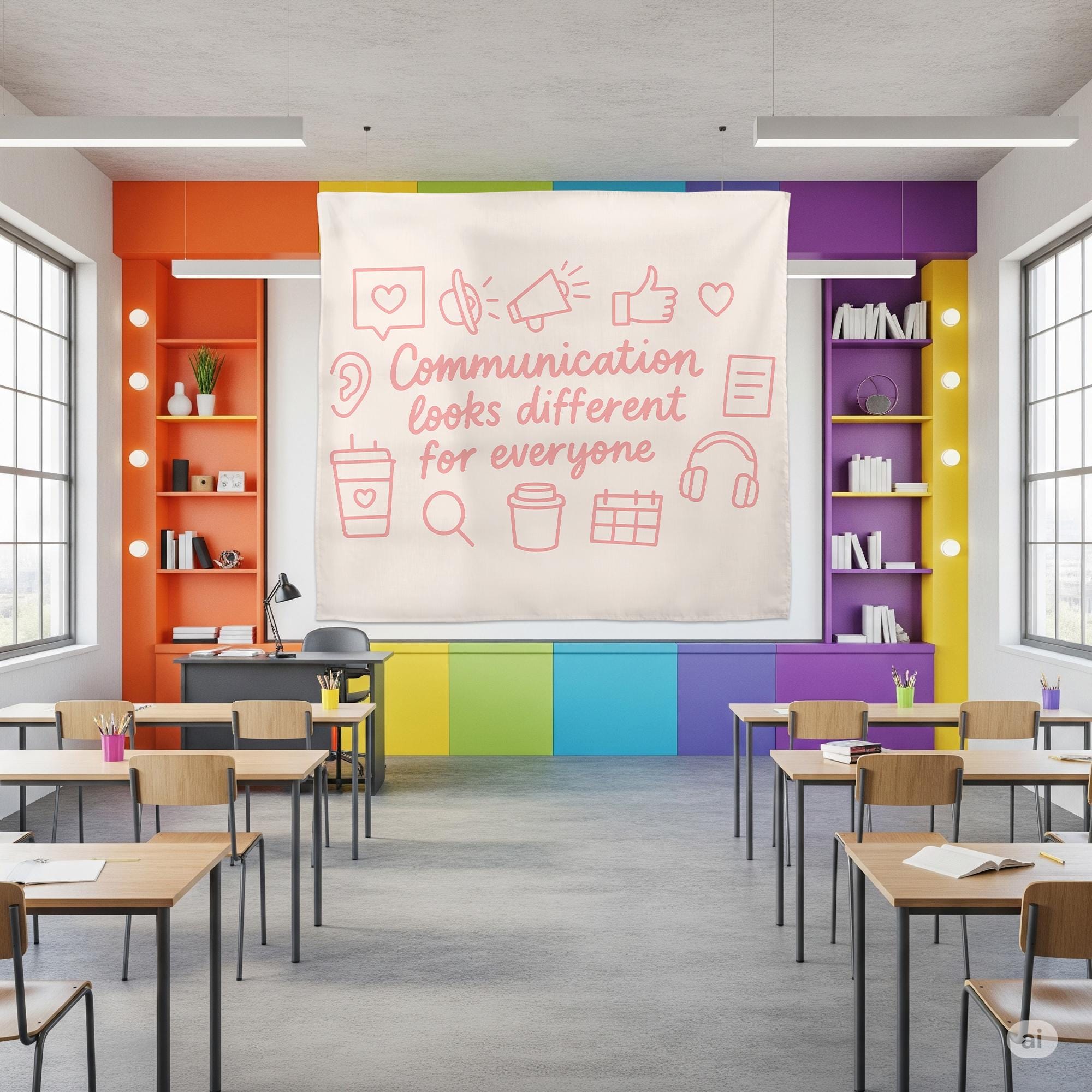 Communication Looks Different for Everyone Wall Flag – Inclusive Classroom Decor, Neurodiversity Awareness Banner, Speech Therapy Sign