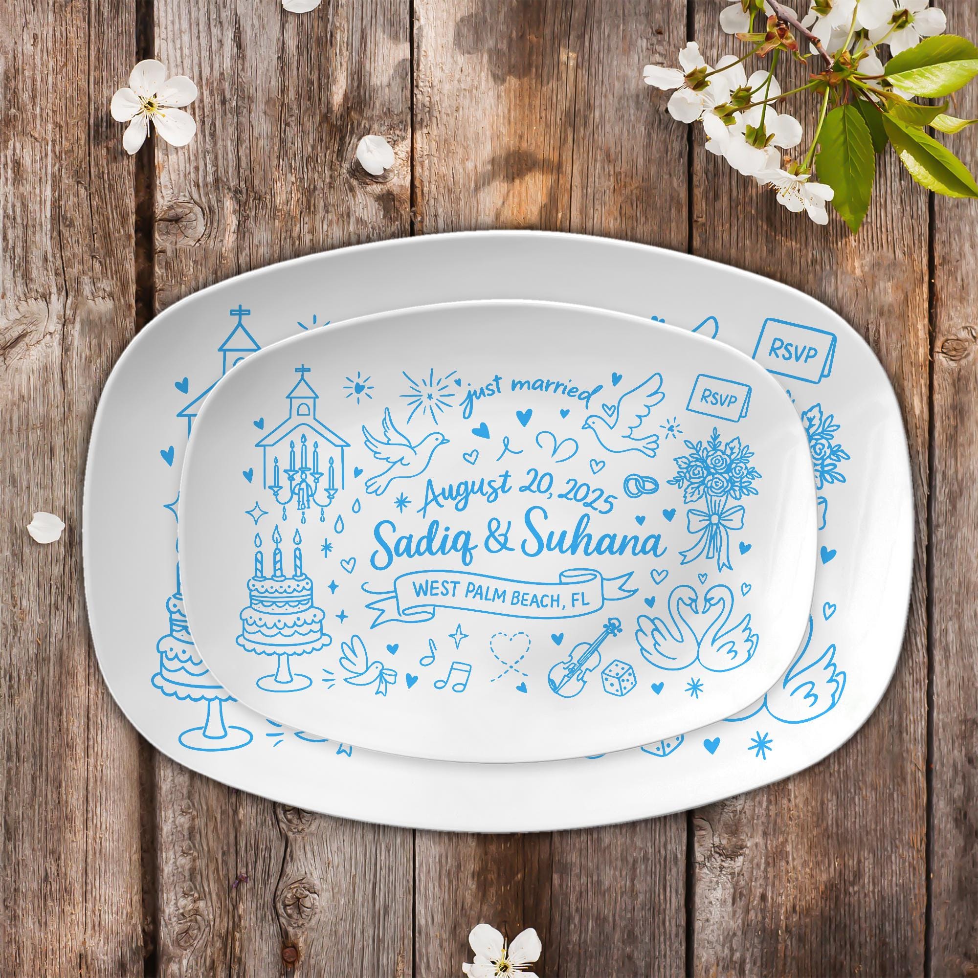 Custom Wedding Platter – Personalized Just Married Gift with Names, Date & Location – Engagement or Anniversary Keepsake Plate, DECOR only