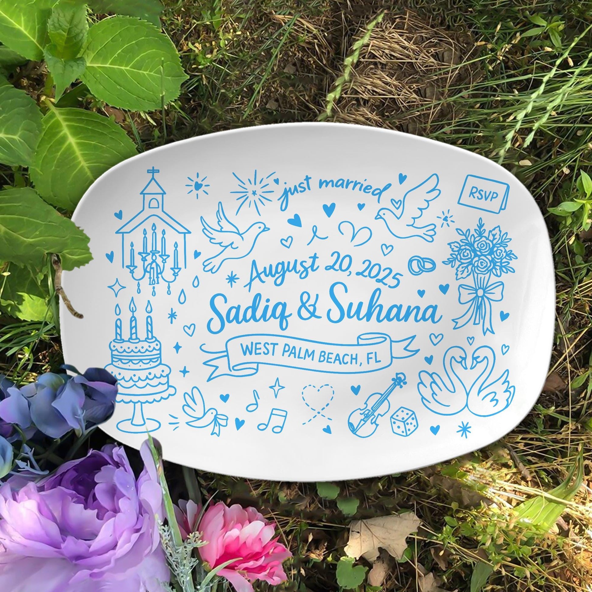 Custom Wedding Platter – Personalized Just Married Gift with Names, Date & Location – Engagement or Anniversary Keepsake Plate, DECOR only