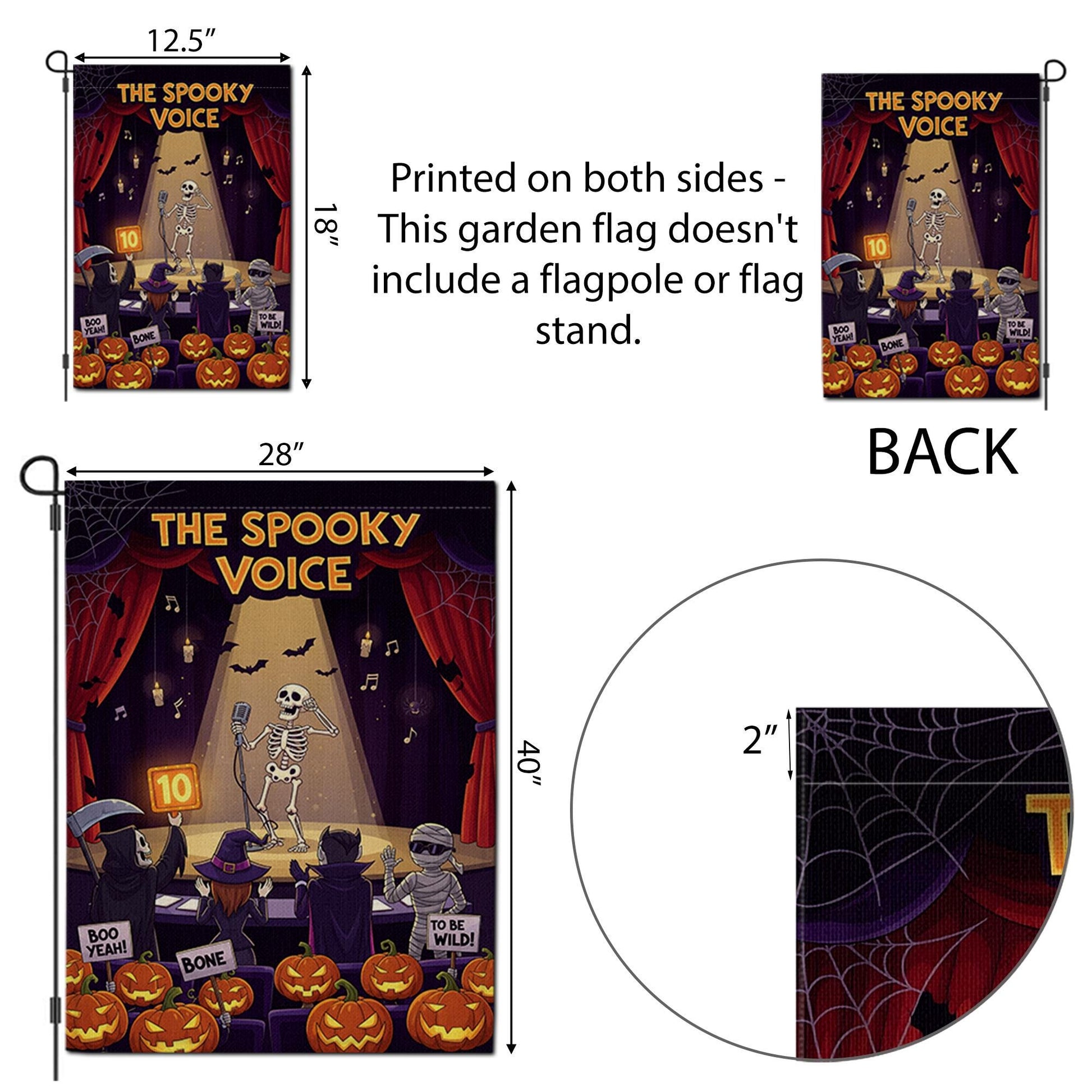 Funny Halloween Garden Flag – The Spooky Voice Singing Skeleton – Yard Decor with Pumpkins & Judges – Fall Outdoor Decoration