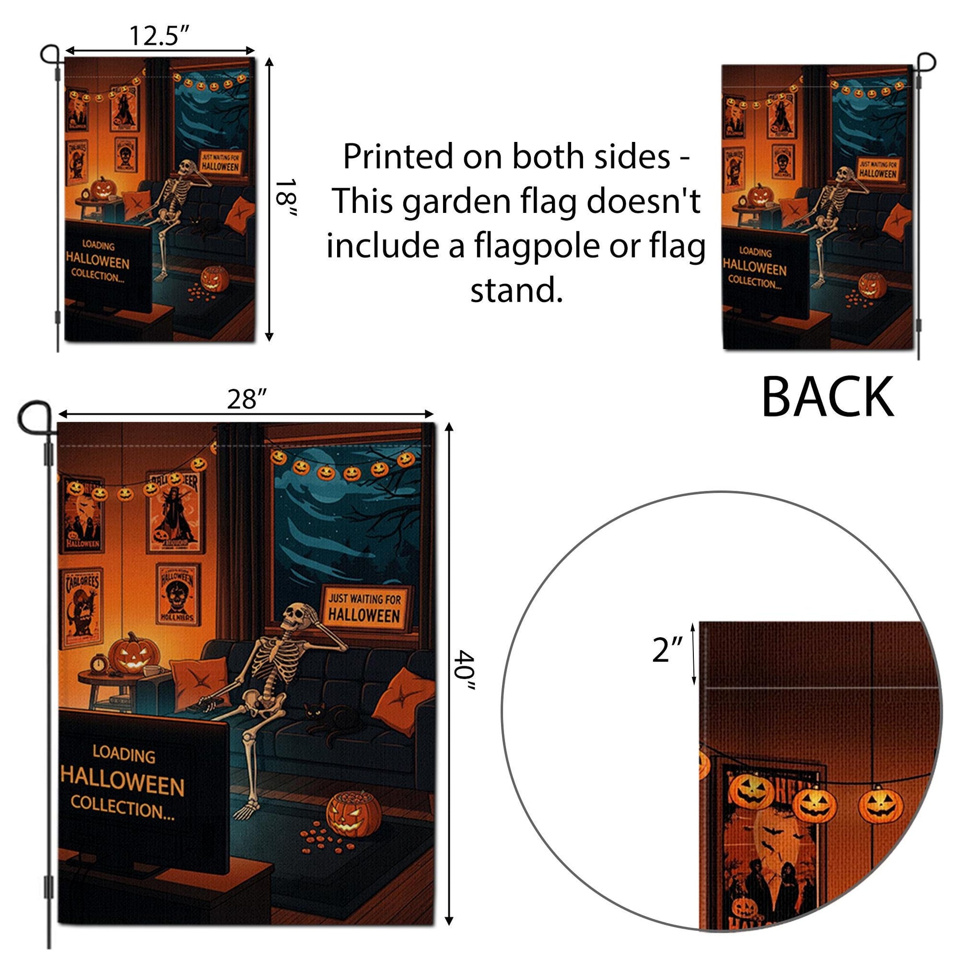 Funny Halloween Garden Flag – Skeleton Watching TV – Just Waiting for Halloween – Spooky Yard Decor for Horror Lovers