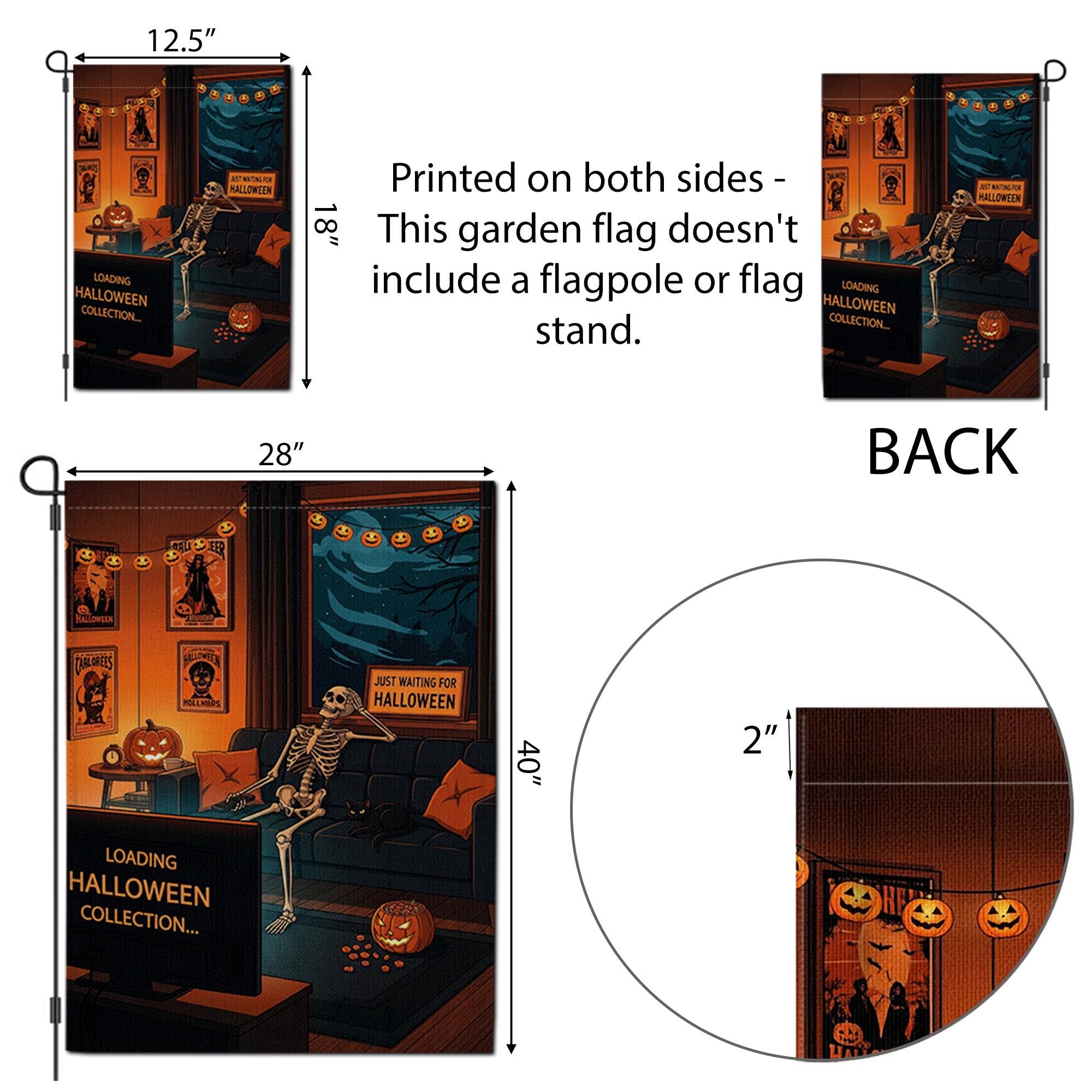 Funny Halloween Garden Flag – Skeleton Watching TV – Just Waiting for Halloween – Spooky Yard Decor for Horror Lovers