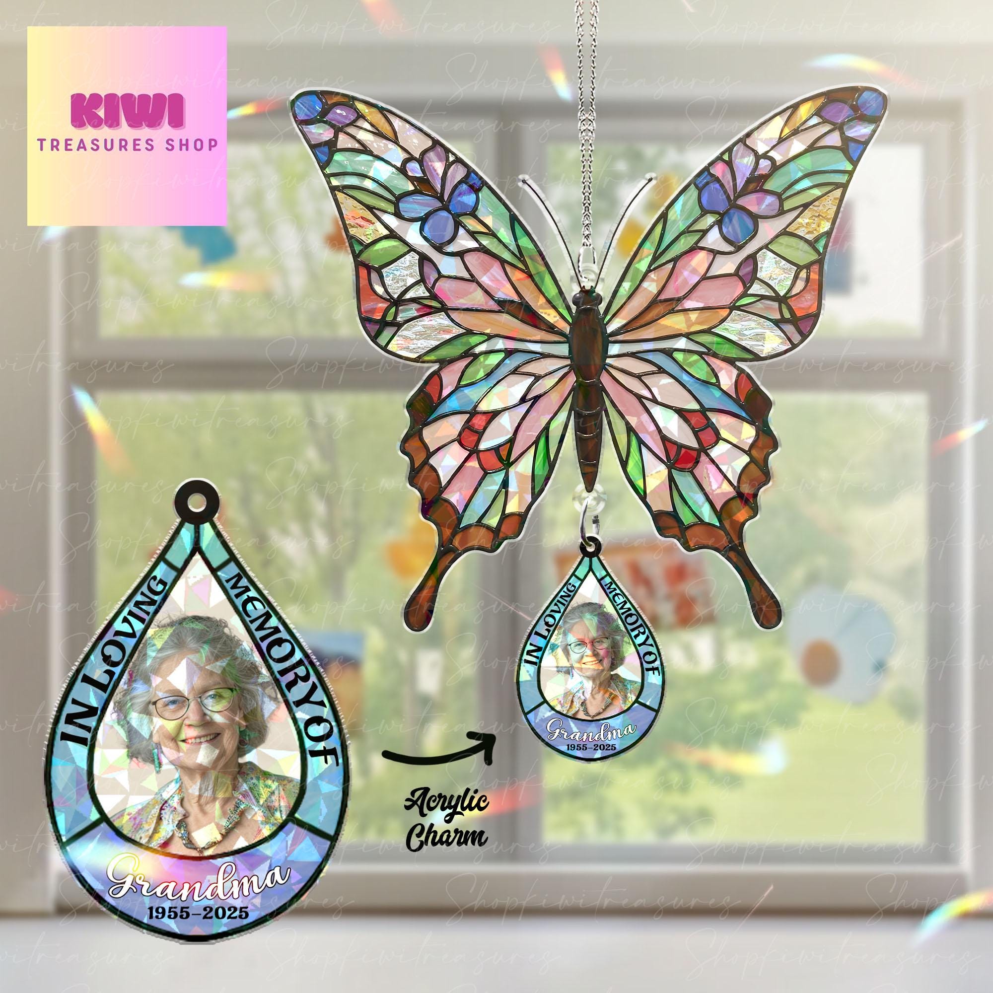 Custom Memorial Butterfly Suncatcher – Acrylic Ornament with Photo – Holographic In Loving Memory Gift – Personalized Remembrance Decor