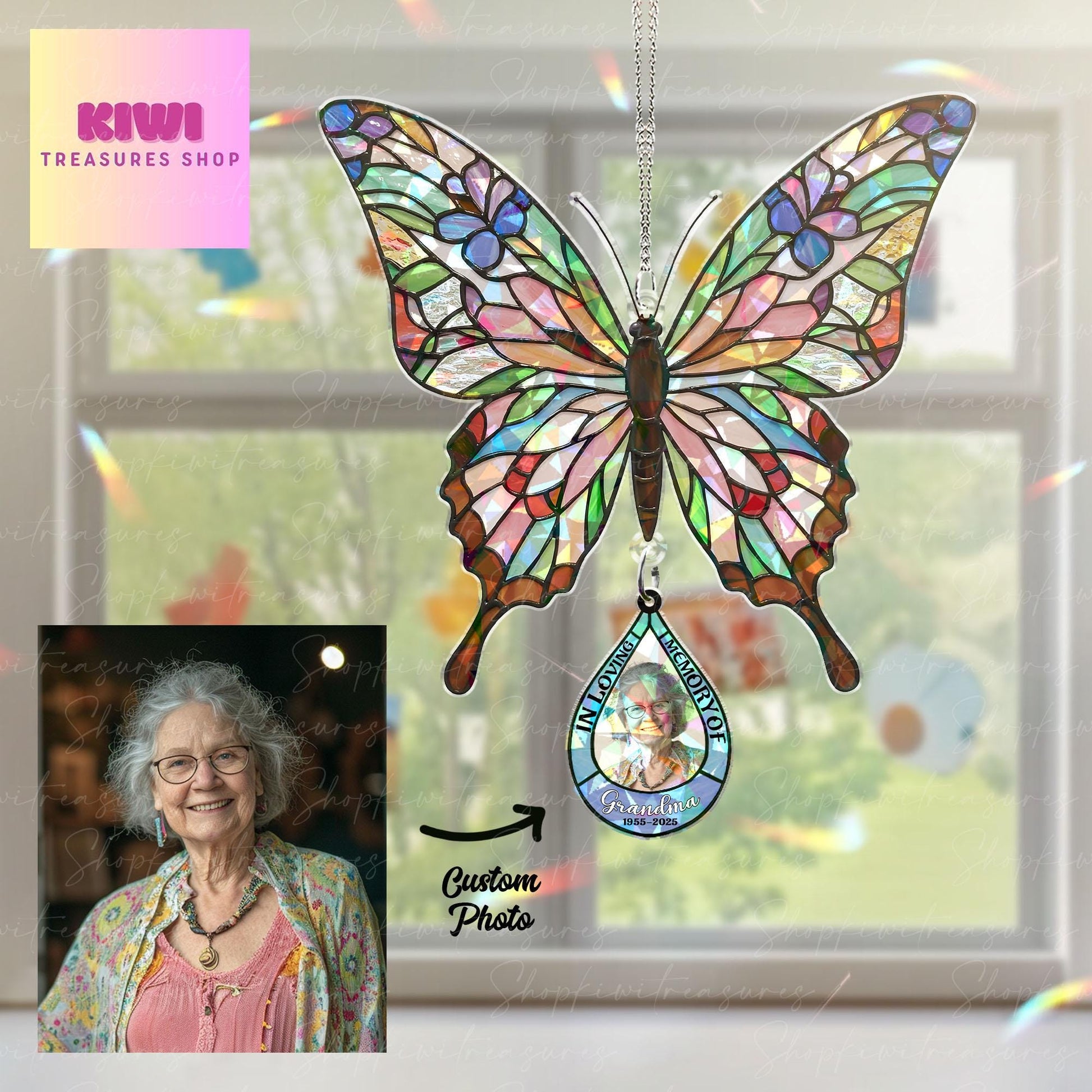 Custom Memorial Butterfly Suncatcher – Acrylic Ornament with Photo – Holographic In Loving Memory Gift – Personalized Remembrance Decor