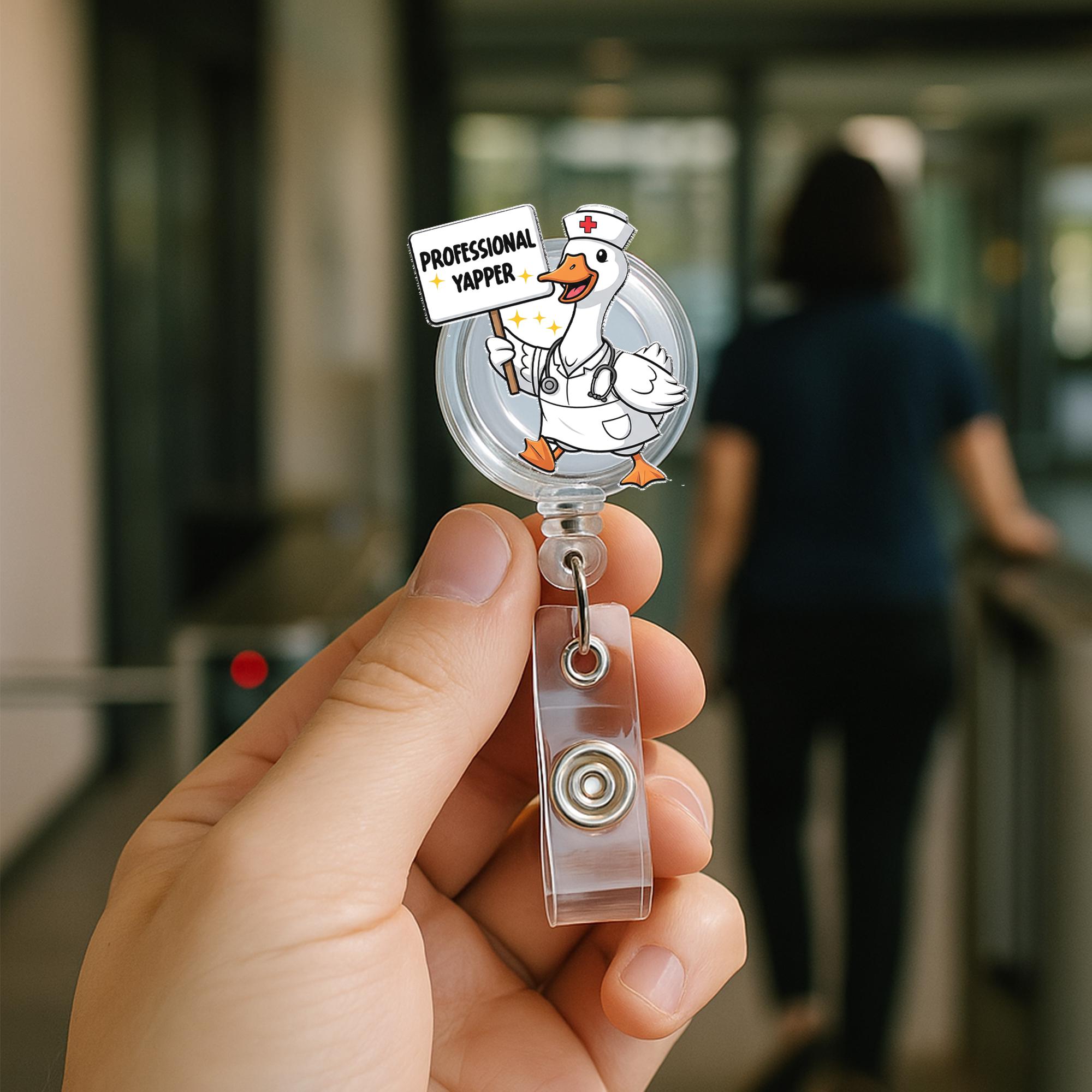 Professional Yapper Goose Badge Reel, Funny Nurse ID Holder, Cute Goose Clip for RN, Medical Badge Accessory, Nurse Gift Idea, Nurse Badge