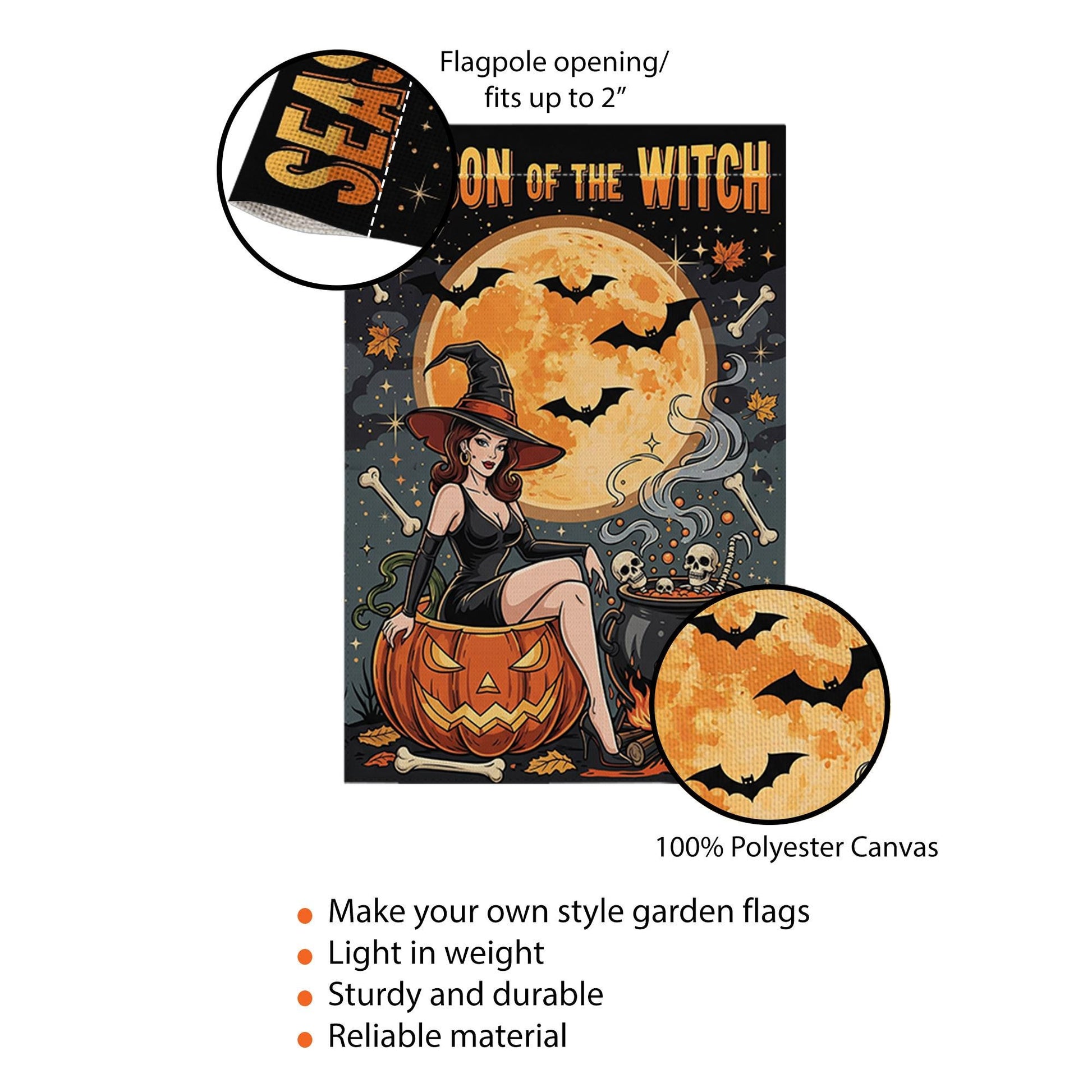 Season of the Witch Garden Flag – Sexy Halloween Witch with Pumpkin and Cauldron – Spooky Outdoor Yard Decor
