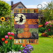 Tis the Season to Be Spooky Garden Flag – Halloween Witch & Pumpkin Stack – Black Cat Fall Outdoor Yard Decor