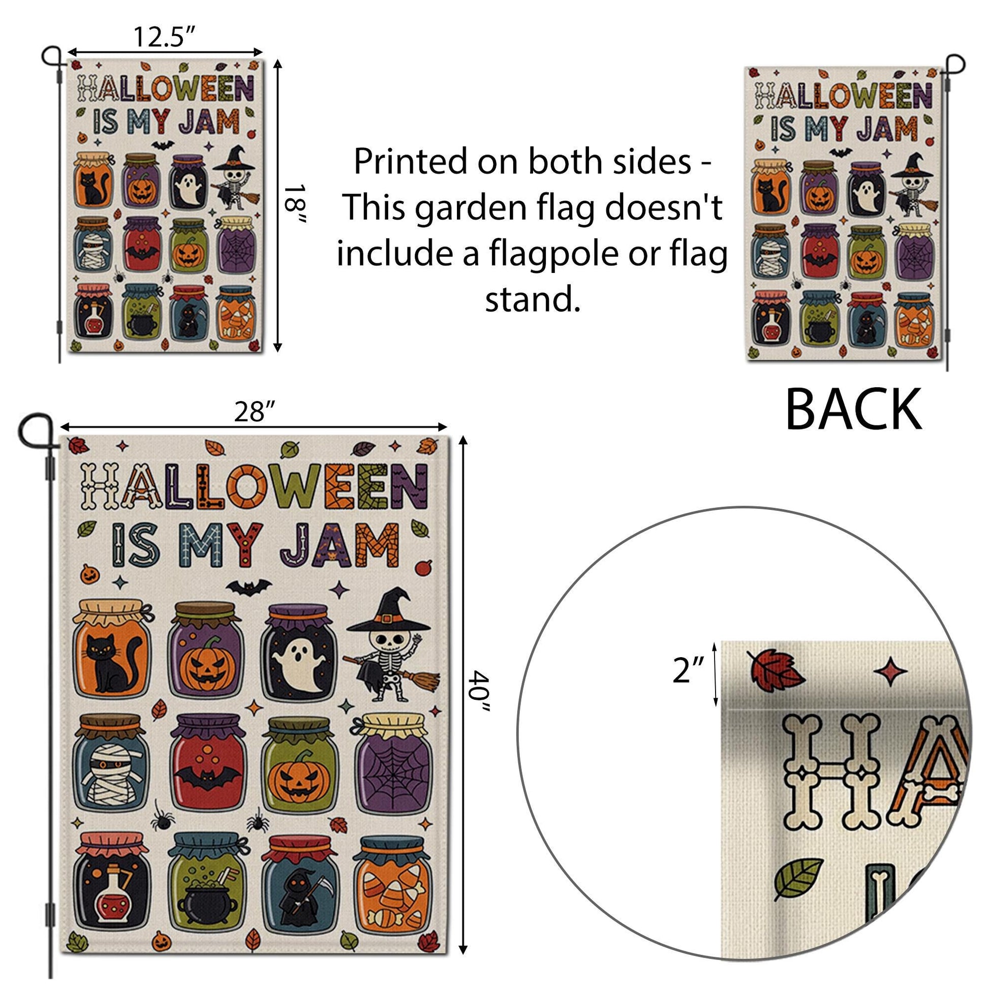 Halloween Is My Jam Garden Flag – Cute Spooky Jars with Ghosts, Cats, and Candy – Fun Fall Outdoor Yard Decor