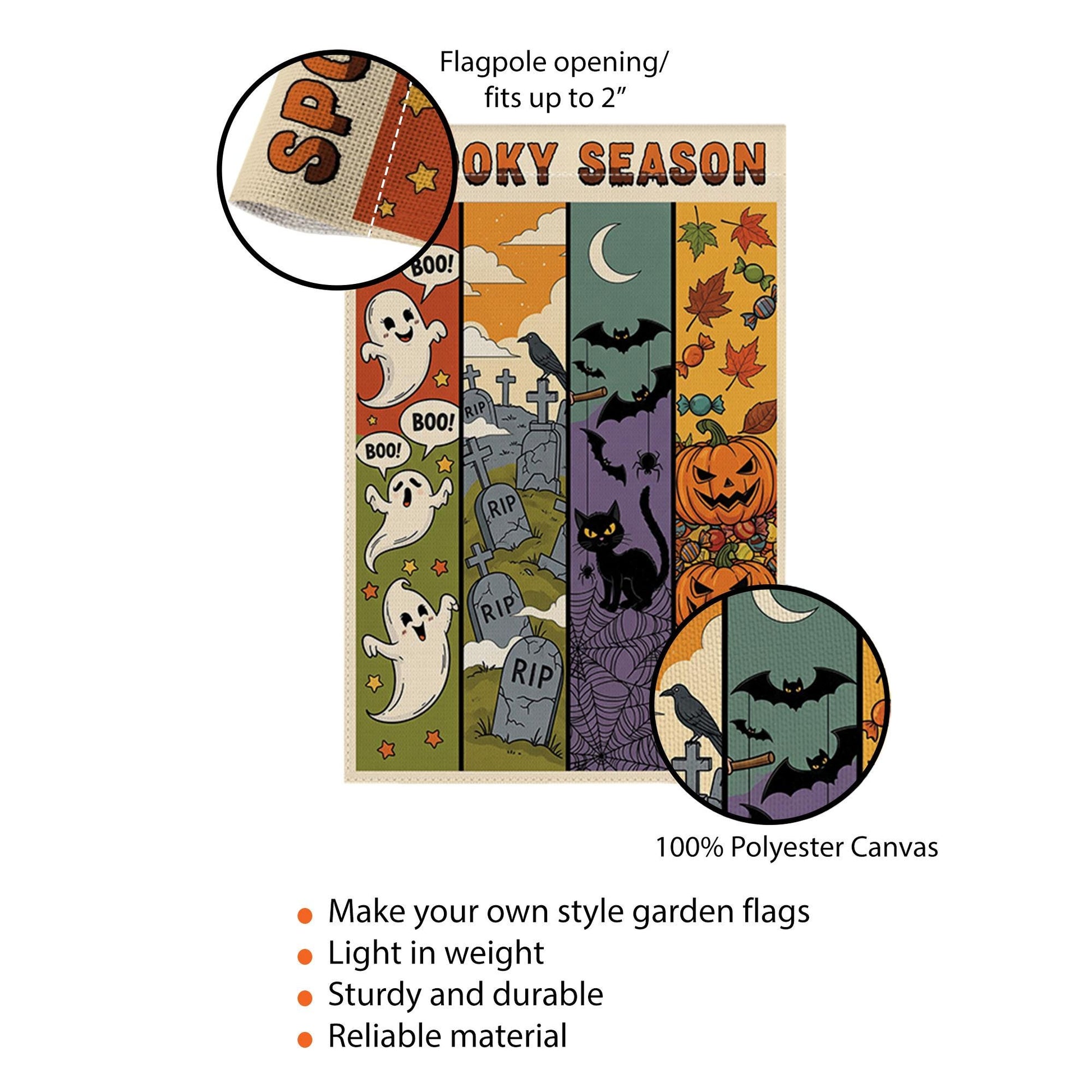 Spooky Season Garden Flag – Cute Ghost, Bat, Cat & Pumpkin Fall Yard Decor – Halloween Outdoor Banner