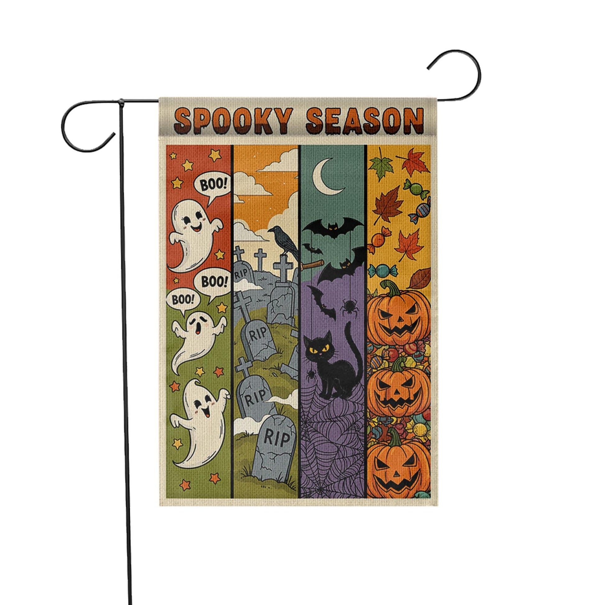 Spooky Season Garden Flag – Cute Ghost, Bat, Cat & Pumpkin Fall Yard Decor – Halloween Outdoor Banner