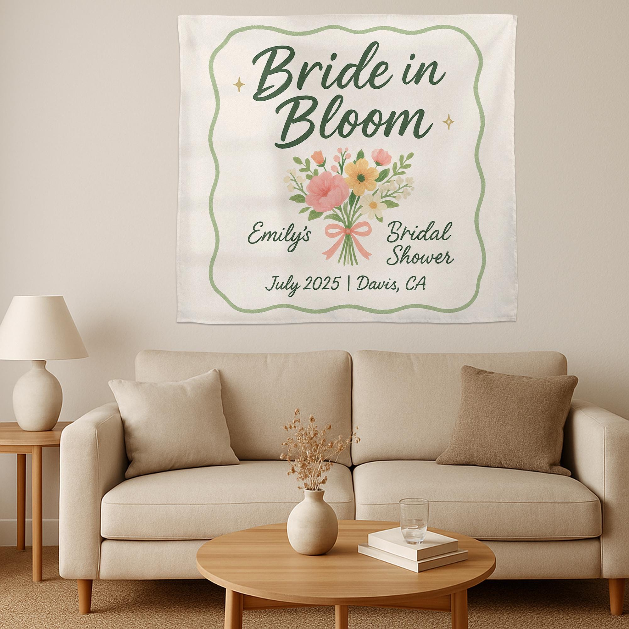 Bride in Bloom Bridal Shower Tapestry, Floral Bridal Banner, Personalized Wall Decor, Wedding Shower Backdrop,  Bridal Shower Party Decor