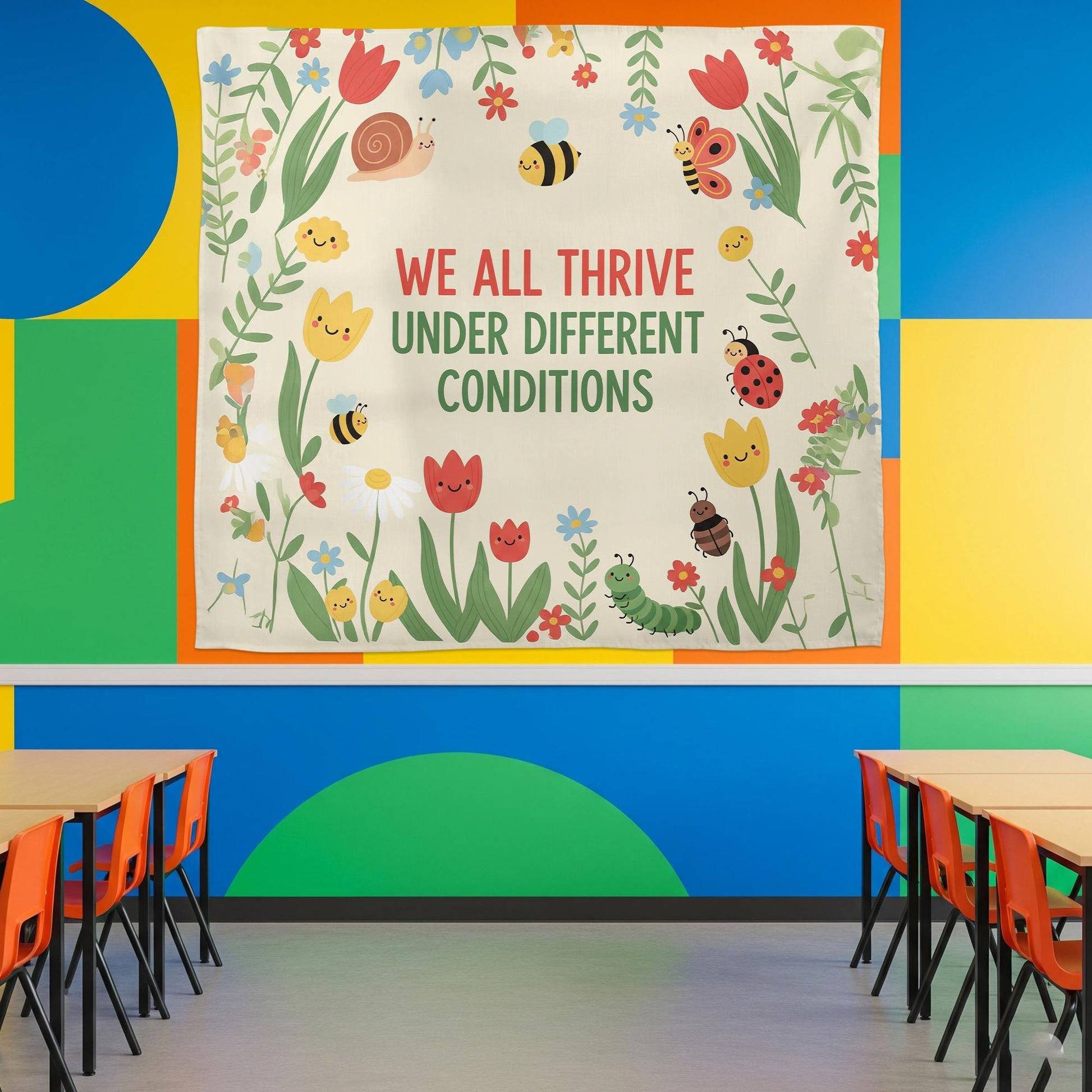 Classroom Tapestry Decor, We All Thrive Banner, Inclusive Teacher Poster, Growth Mindset Wall Art, Motivational School Tapestry