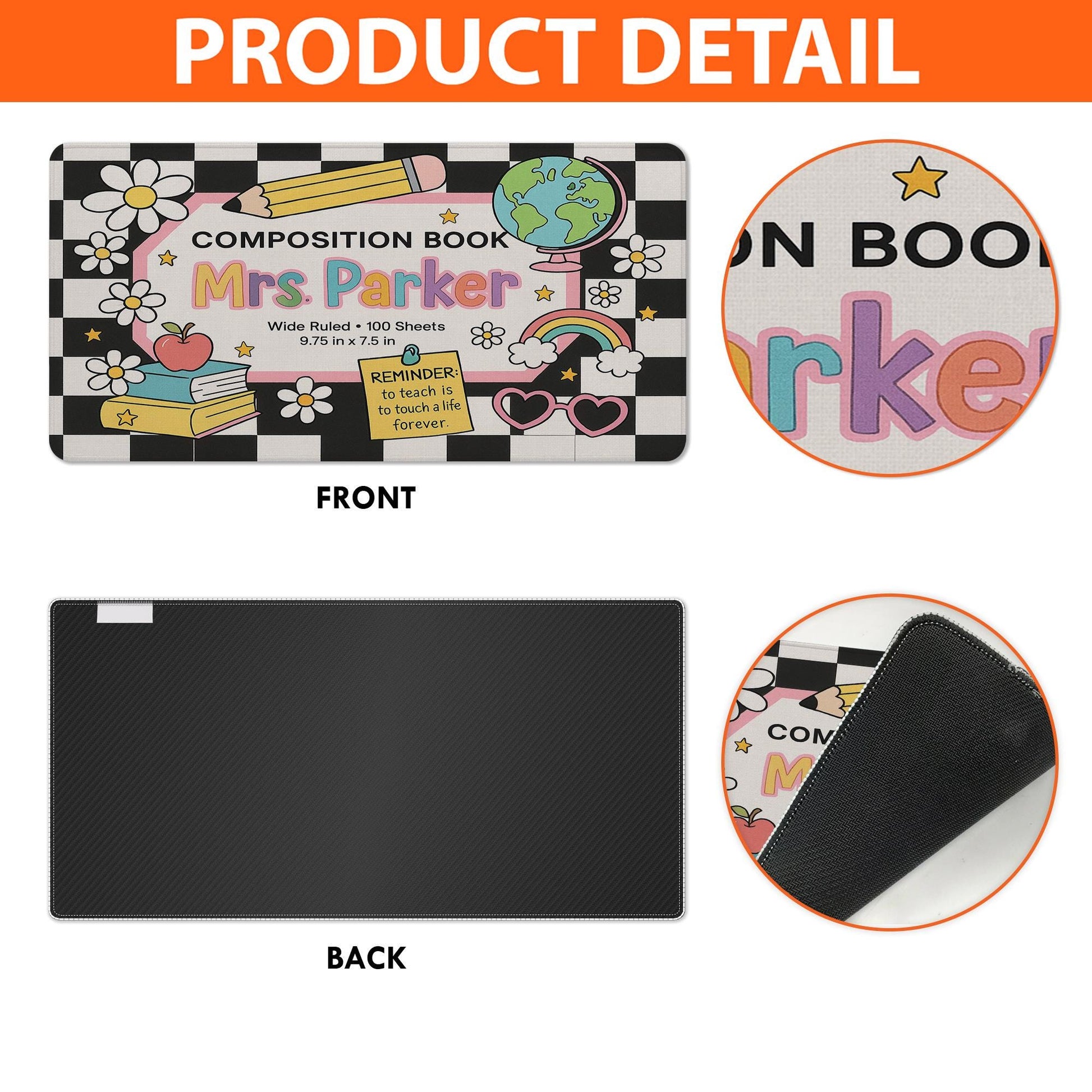Custom Teacher Mouse Pad – Composition Book Style Desk Mat – Personalized Classroom Gift – Cute School Supplies for Teachers