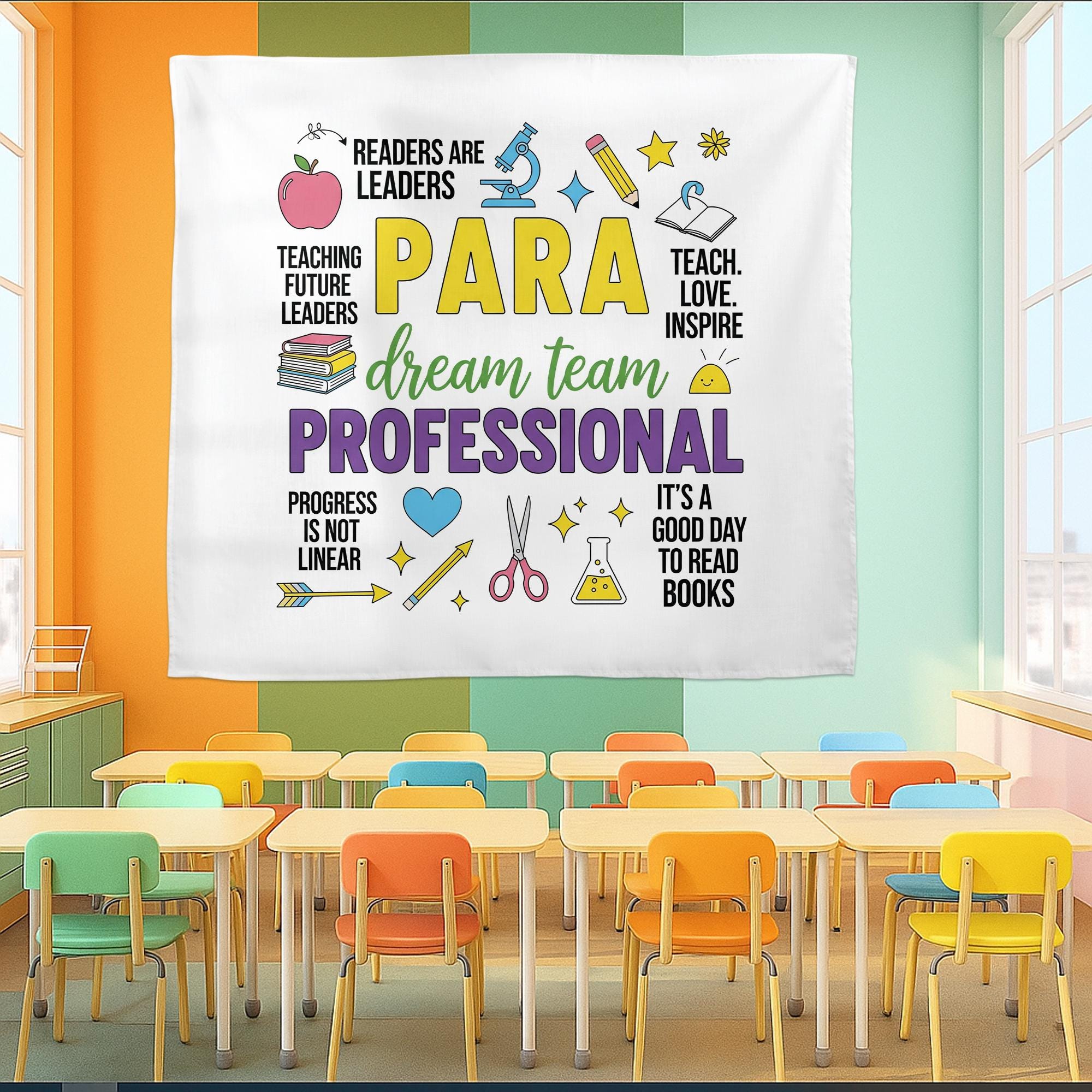 Para Educator Tapestry, Classroom Wall Decor, Teacher Assistant Gift, Para Professional Banner, School Inspiration Poster, Dream Team Art