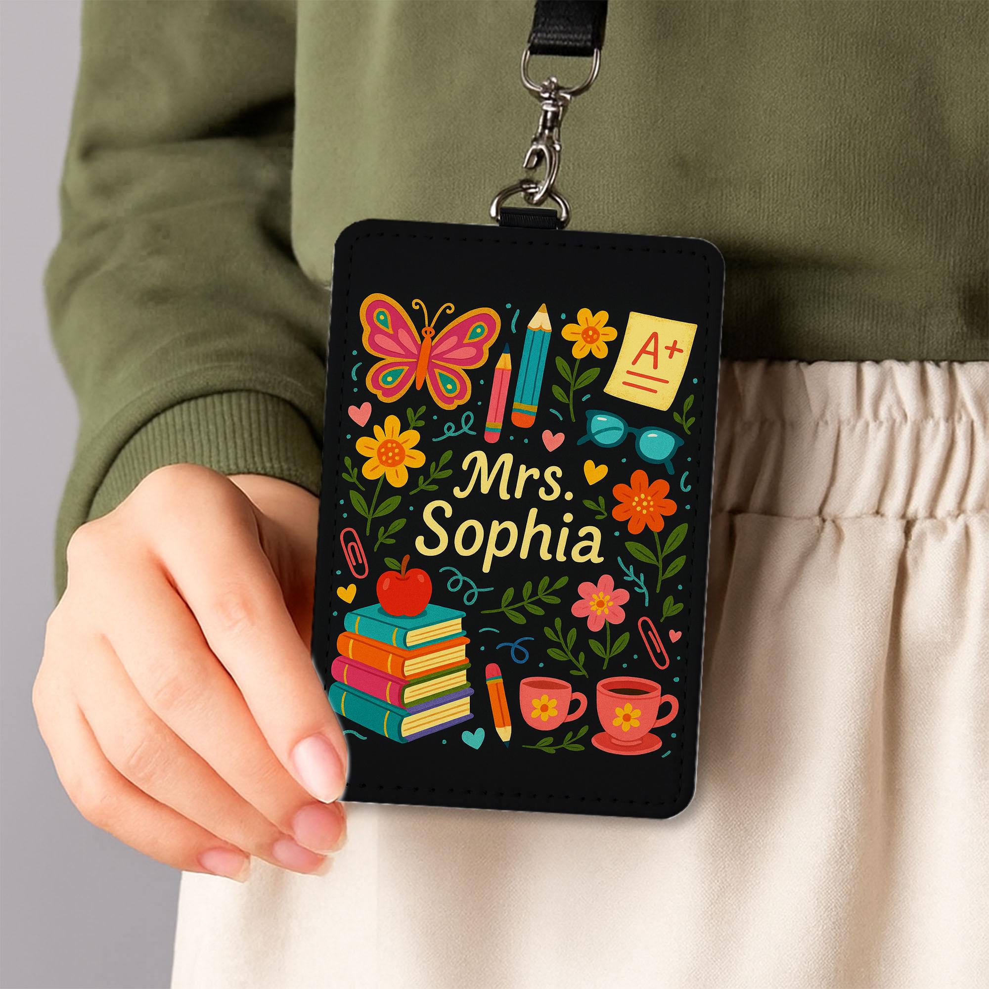 Personalized Teacher Badge Holder, Cute Floral ID Card Lanyard, Custom Name Tag for Women, Back to School Teacher Gift, Mrs. Sophia