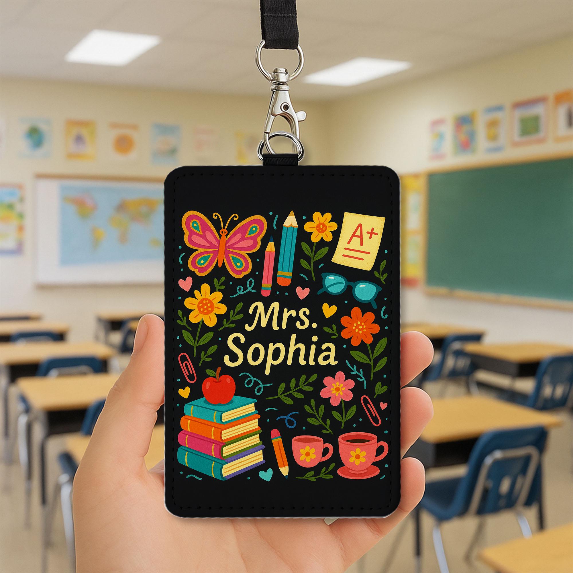 Personalized Teacher Badge Holder, Cute Floral ID Card Lanyard, Custom Name Tag for Women, Back to School Teacher Gift, Mrs. Sophia