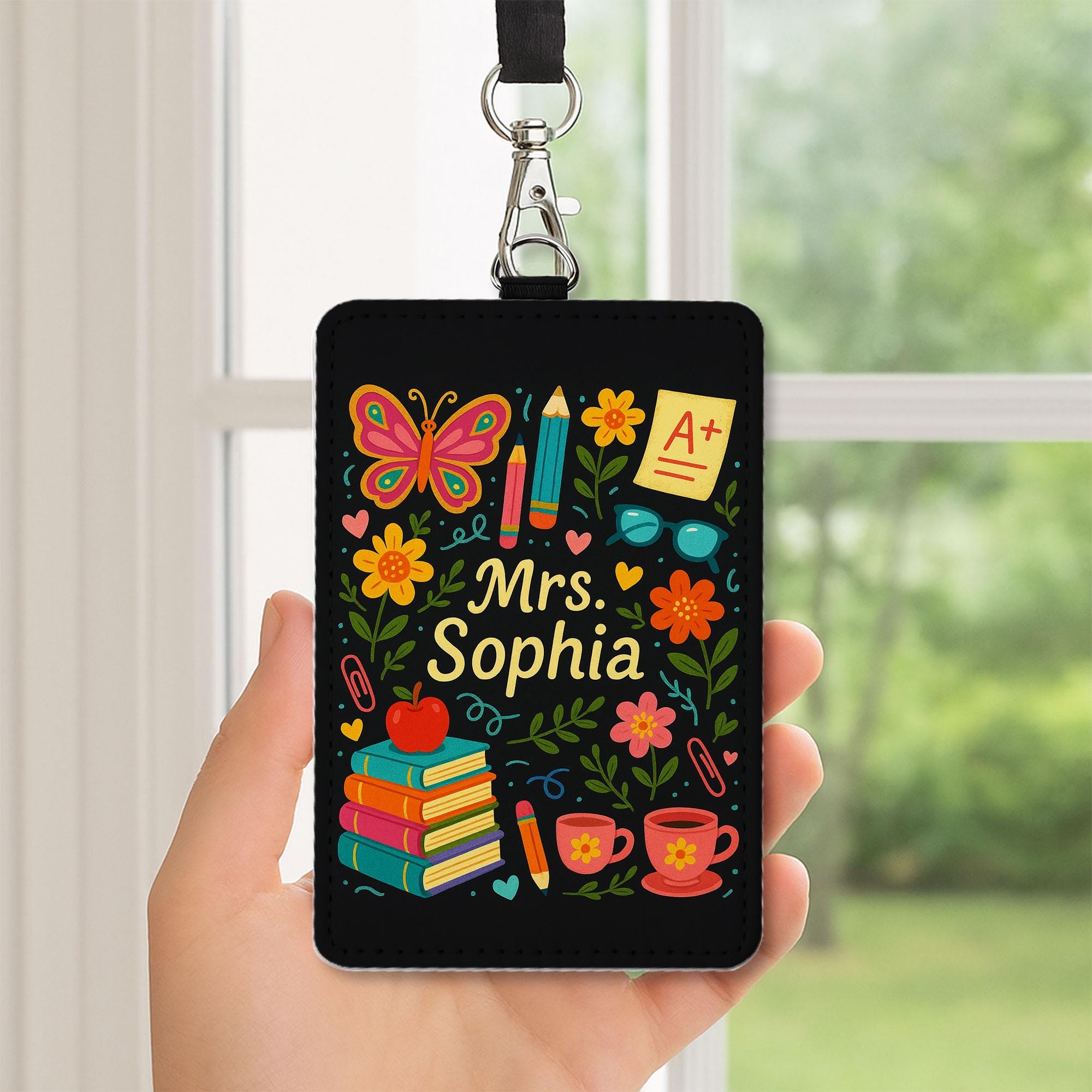 Personalized Teacher Badge Holder, Cute Floral ID Card Lanyard, Custom Name Tag for Women, Back to School Teacher Gift, Mrs. Sophia
