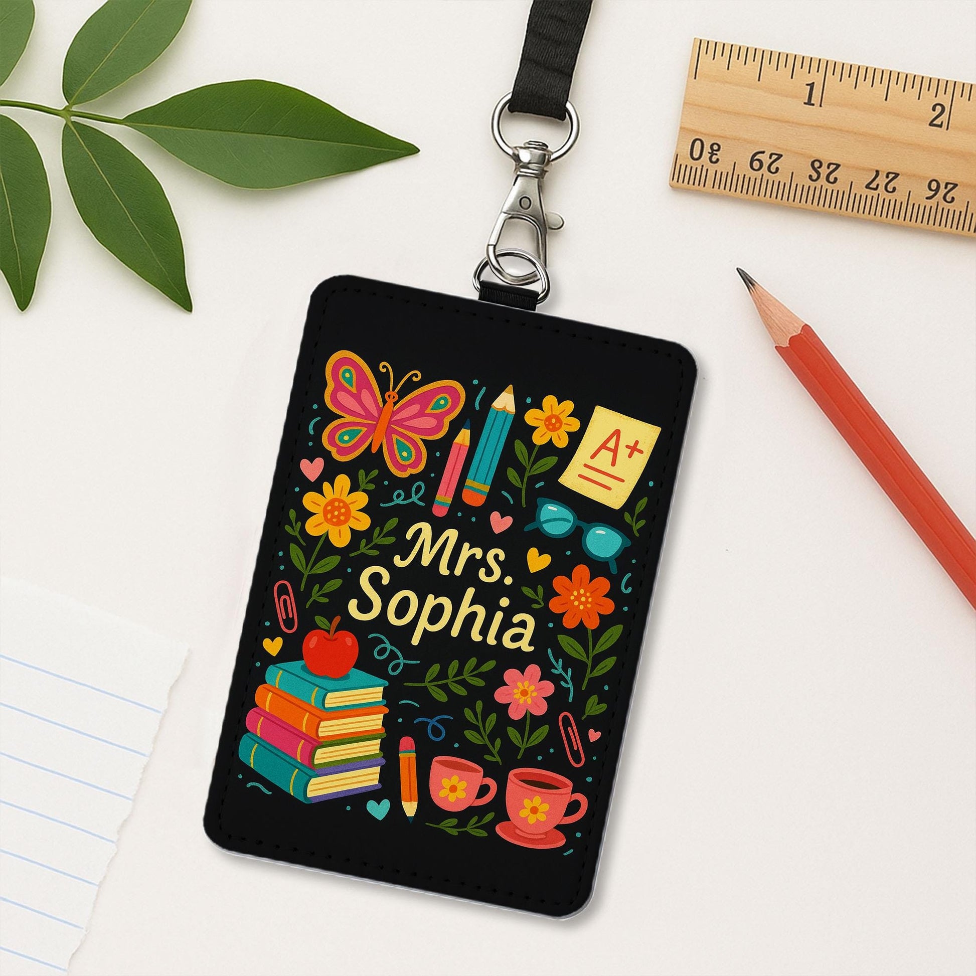 Personalized Teacher Badge Holder, Cute Floral ID Card Lanyard, Custom Name Tag for Women, Back to School Teacher Gift, Mrs. Sophia
