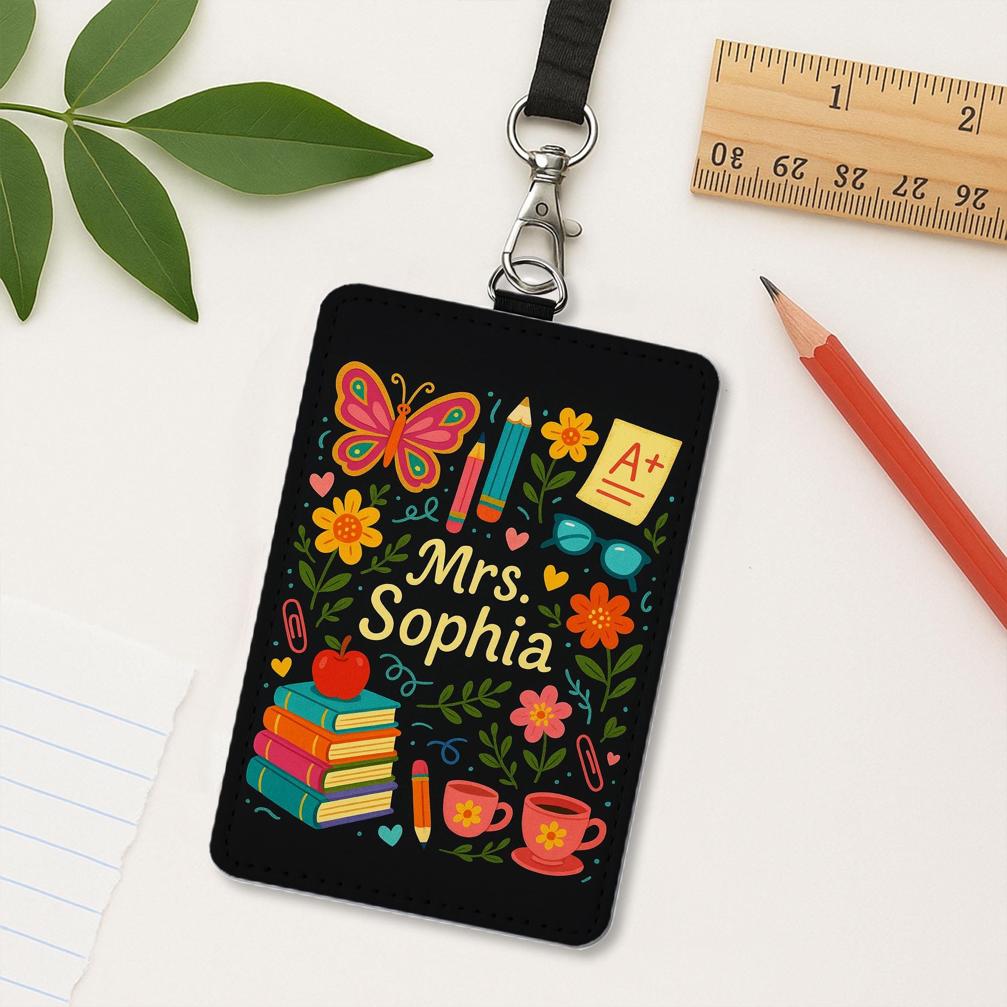 Personalized Teacher Badge Holder, Cute Floral ID Card Lanyard, Custom Name Tag for Women, Back to School Teacher Gift, Mrs. Sophia