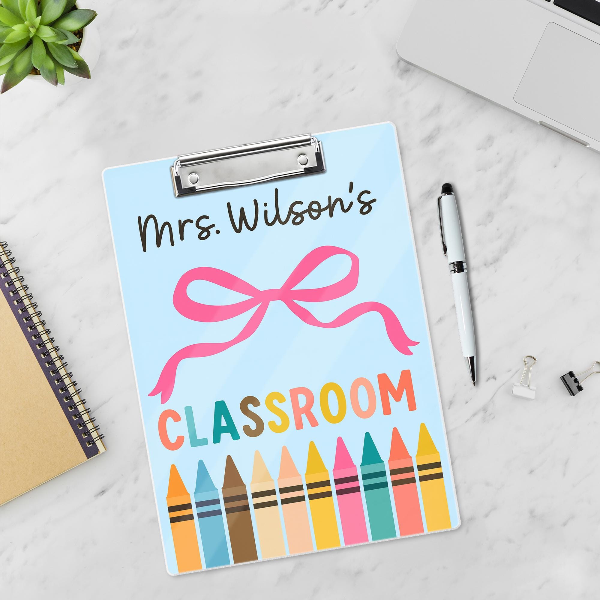 Personalized Teacher Clipboard, Cute Crayon Classroom Clipboard, Custom School Supply Gift, Back to School Teacher Accessory