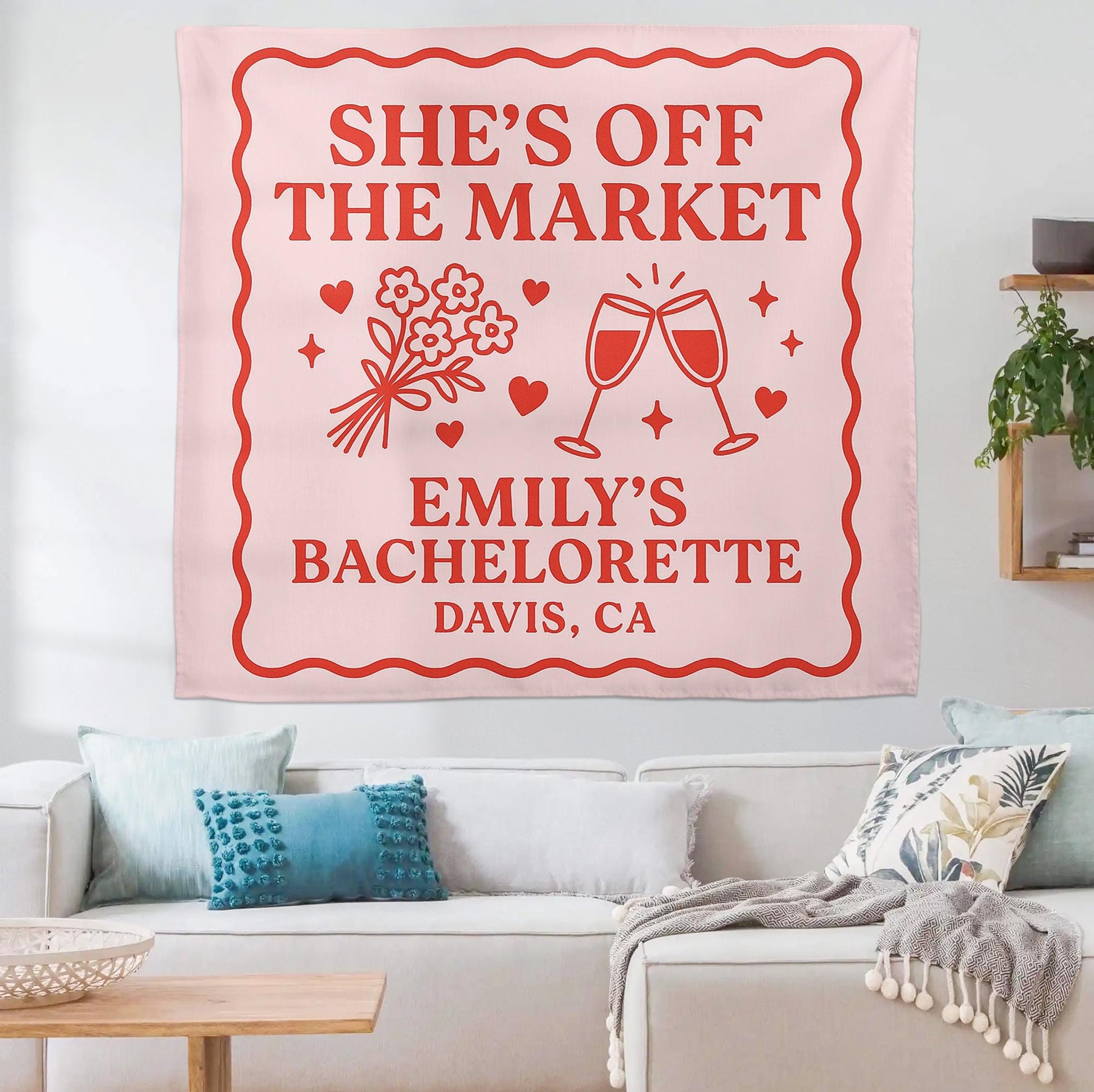 She’s Off The Market Tapestry, Bachelorette Party Banner, Custom Bridal Shower Decor, Engagement Celebration Wall Sign, Party Decoration