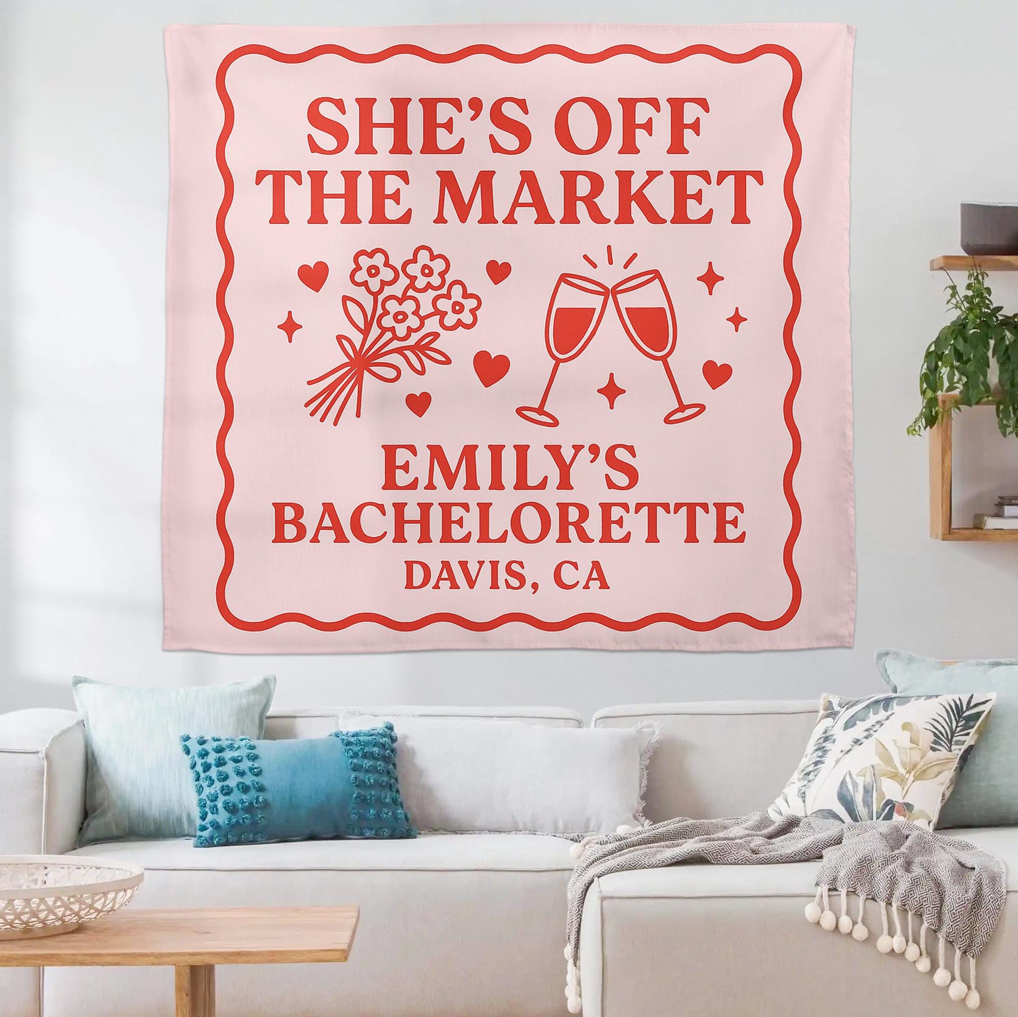 She’s Off The Market Tapestry, Bachelorette Party Banner, Custom Bridal Shower Decor, Engagement Celebration Wall Sign, Party Decoration