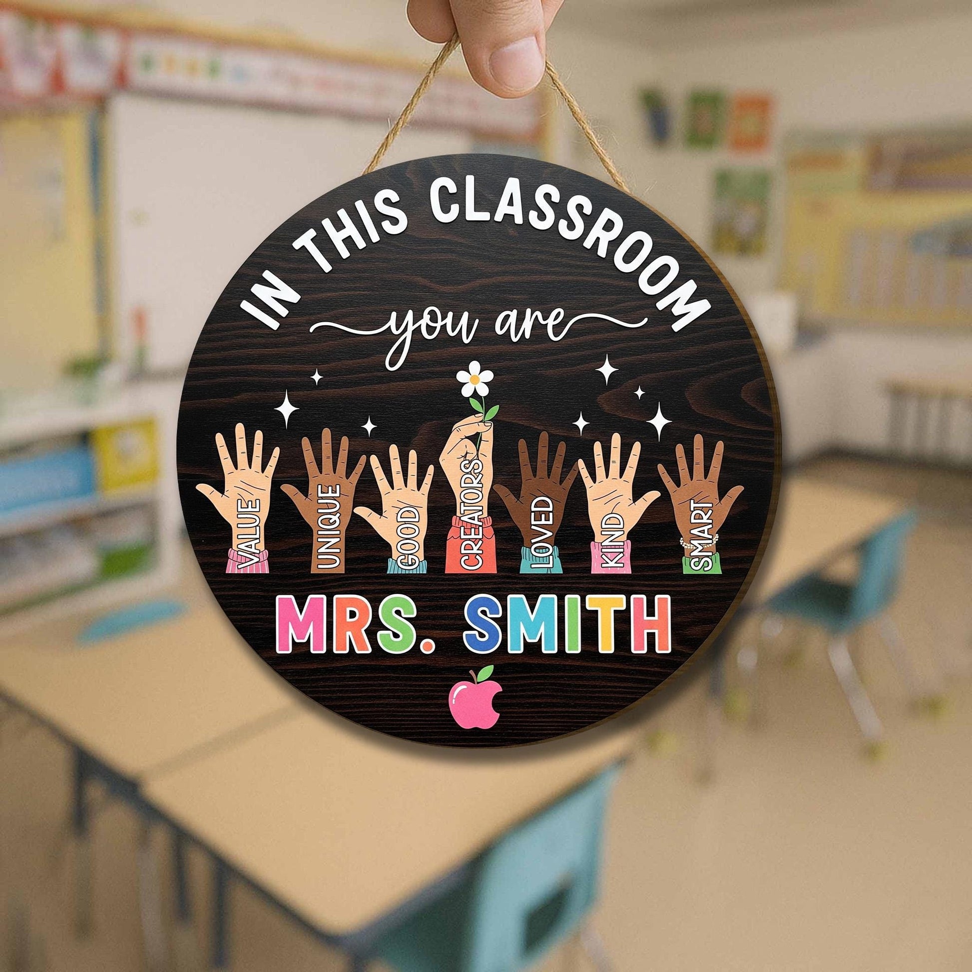 Personalized Teacher Door Hanger, Teacher Appreciation Door Sign Classroom Decor, Custom Teacher Name Wooden Sign, Welcome Classroom Sign
