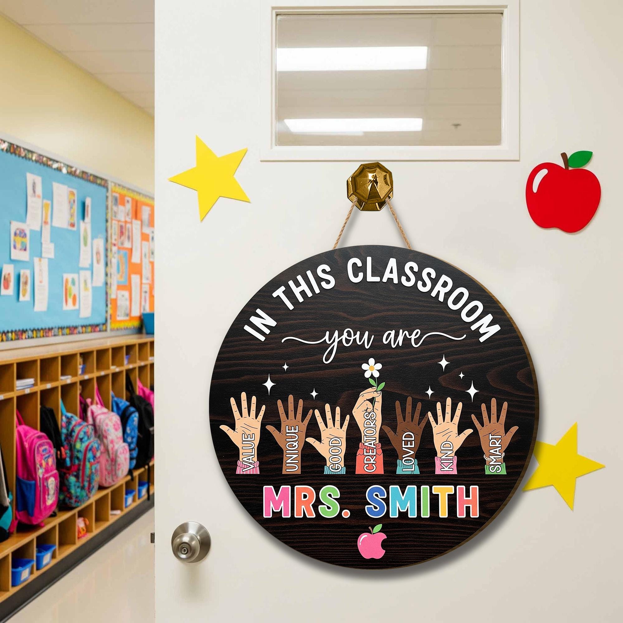 Personalized Teacher Door Hanger, Teacher Appreciation Door Sign Classroom Decor, Custom Teacher Name Wooden Sign, Welcome Classroom Sign