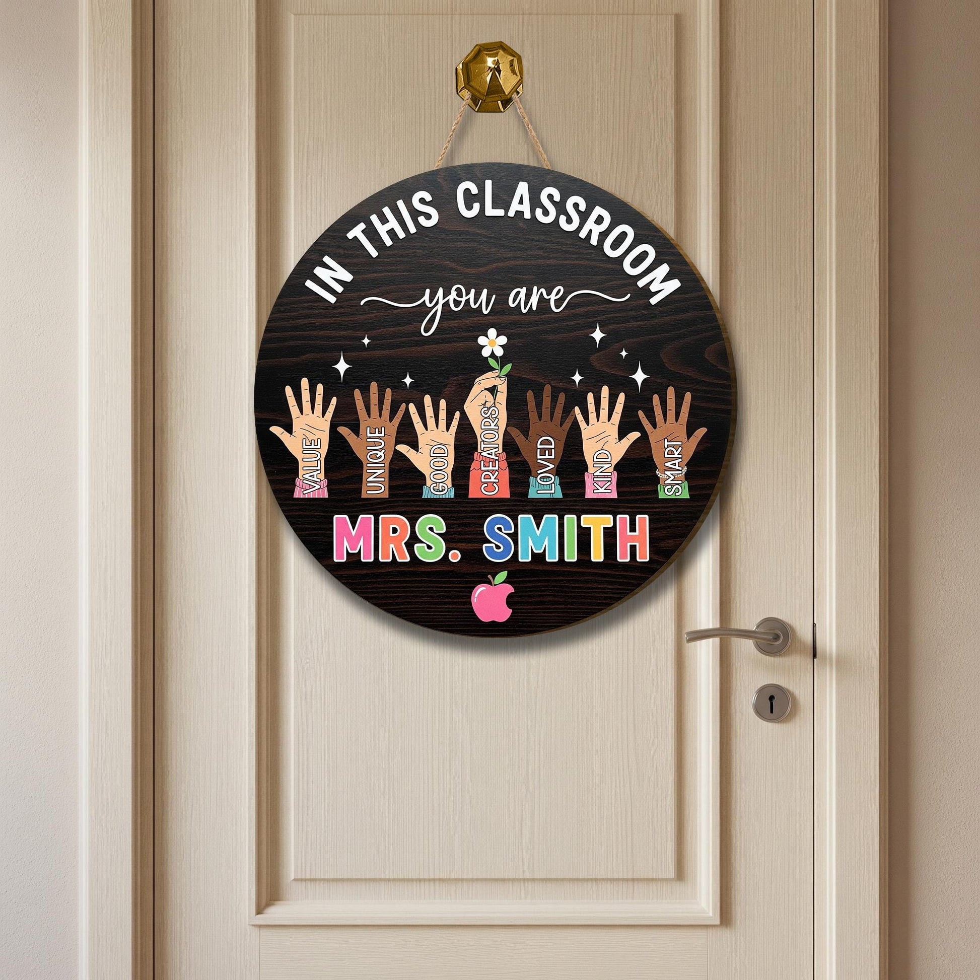 Personalized Teacher Door Hanger, Teacher Appreciation Door Sign Classroom Decor, Custom Teacher Name Wooden Sign, Welcome Classroom Sign