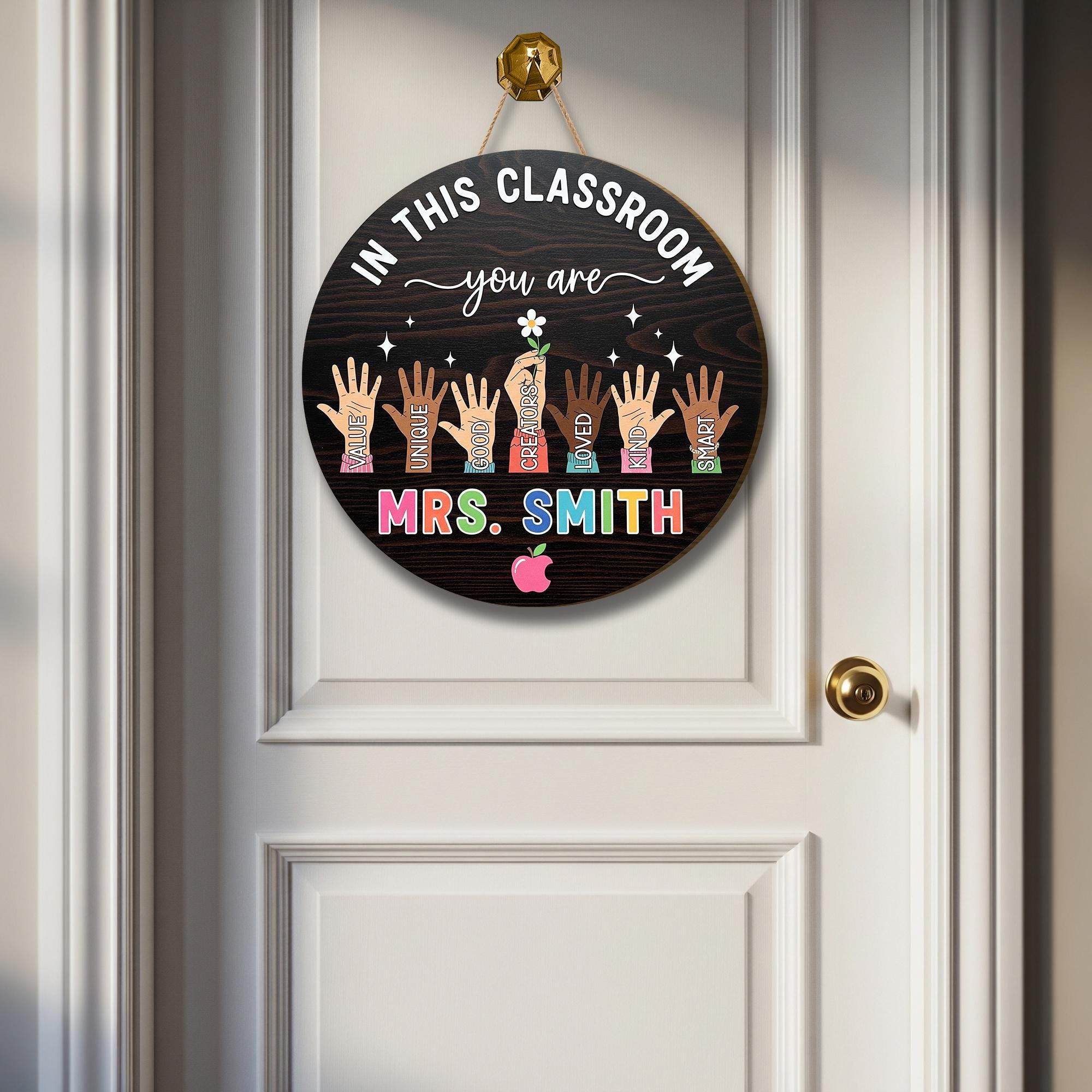 Personalized Teacher Door Hanger, Teacher Appreciation Door Sign Classroom Decor, Custom Teacher Name Wooden Sign, Welcome Classroom Sign
