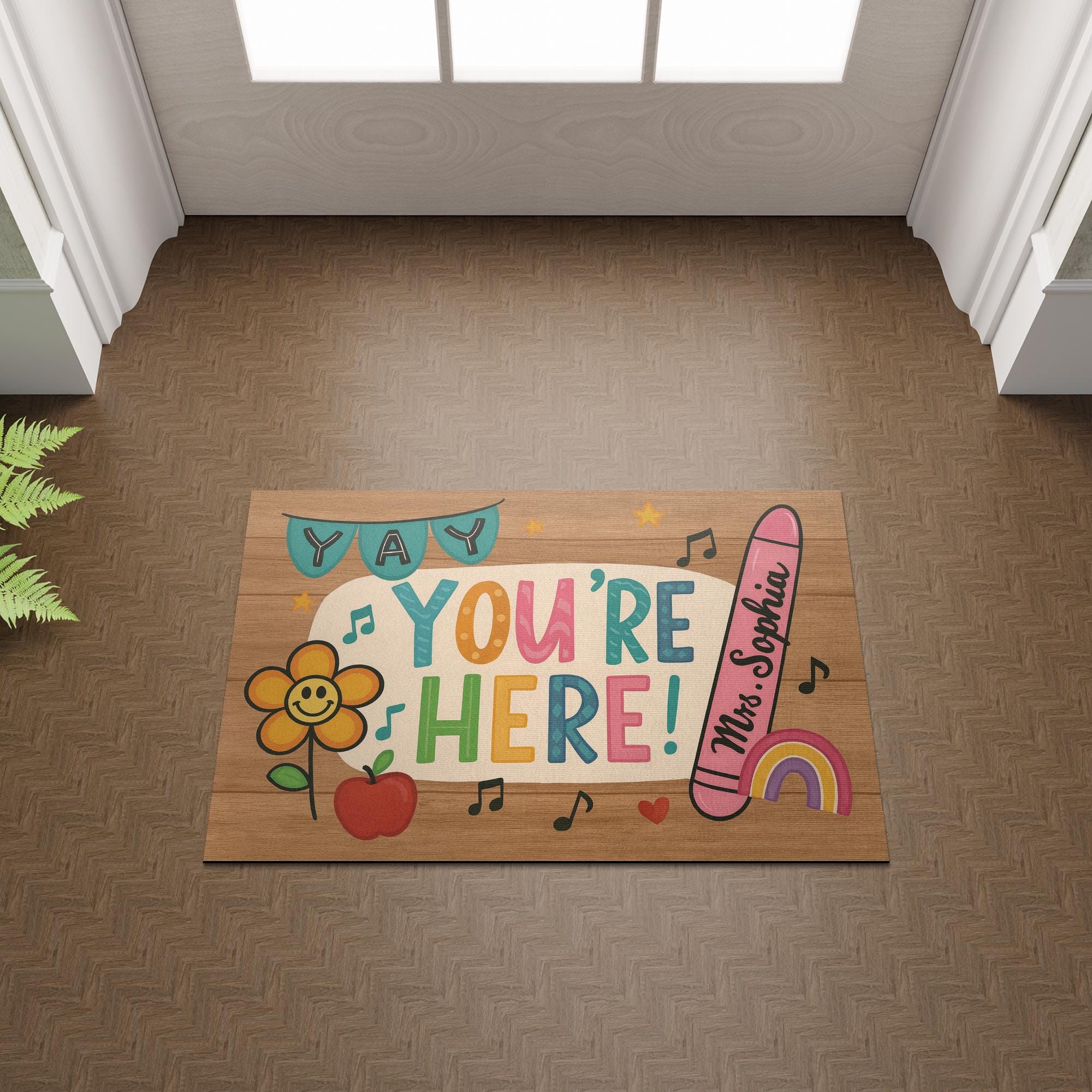 Personalized Teacher Doormat - Yay You're Here Rug - Cute Classroom Welcome Mat with Name - Back to School Gift for Teachers, School Decor