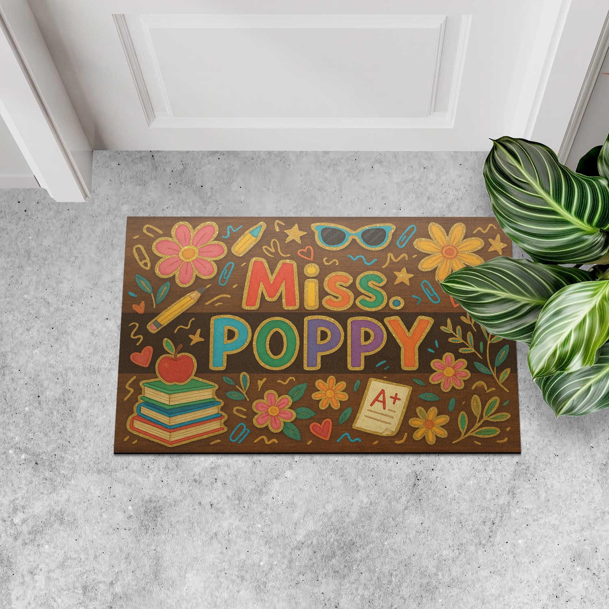 Personalized Teacher Doormat, Colorful Classroom Welcome Mat, Custom Name Rug for School Entry, Back to School Teacher Gift, Classroom Decor