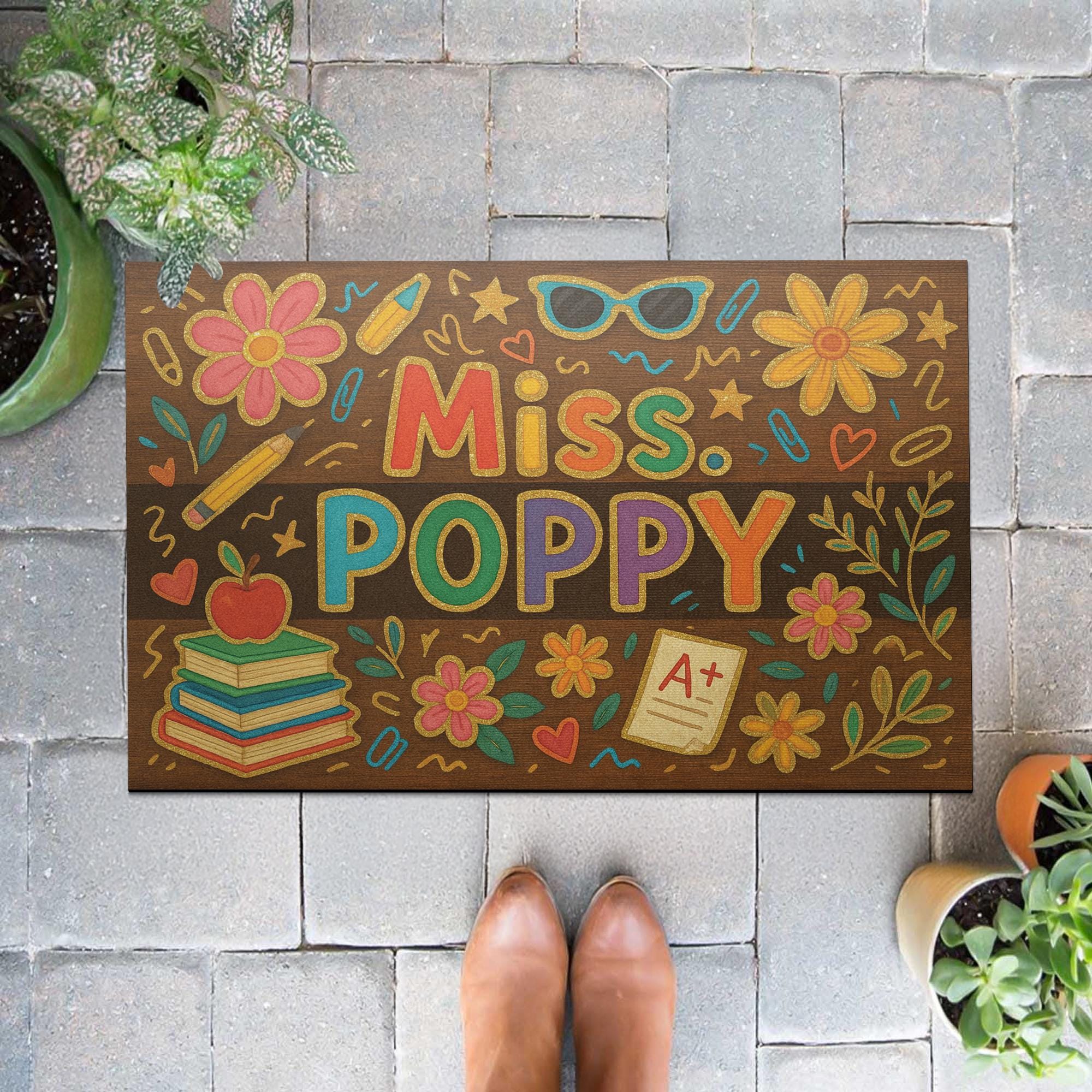 Personalized Teacher Doormat, Colorful Classroom Welcome Mat, Custom Name Rug for School Entry, Back to School Teacher Gift, Classroom Decor