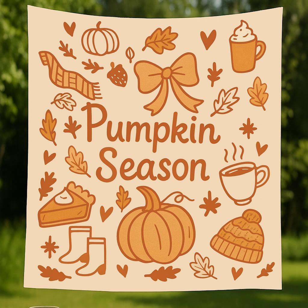 Pumpkin Season Fall Tapestry – Autumn Wall Hanging Home Decor, Outdoor Autumn Season Decor, Rustic Tent Theme Backdrop