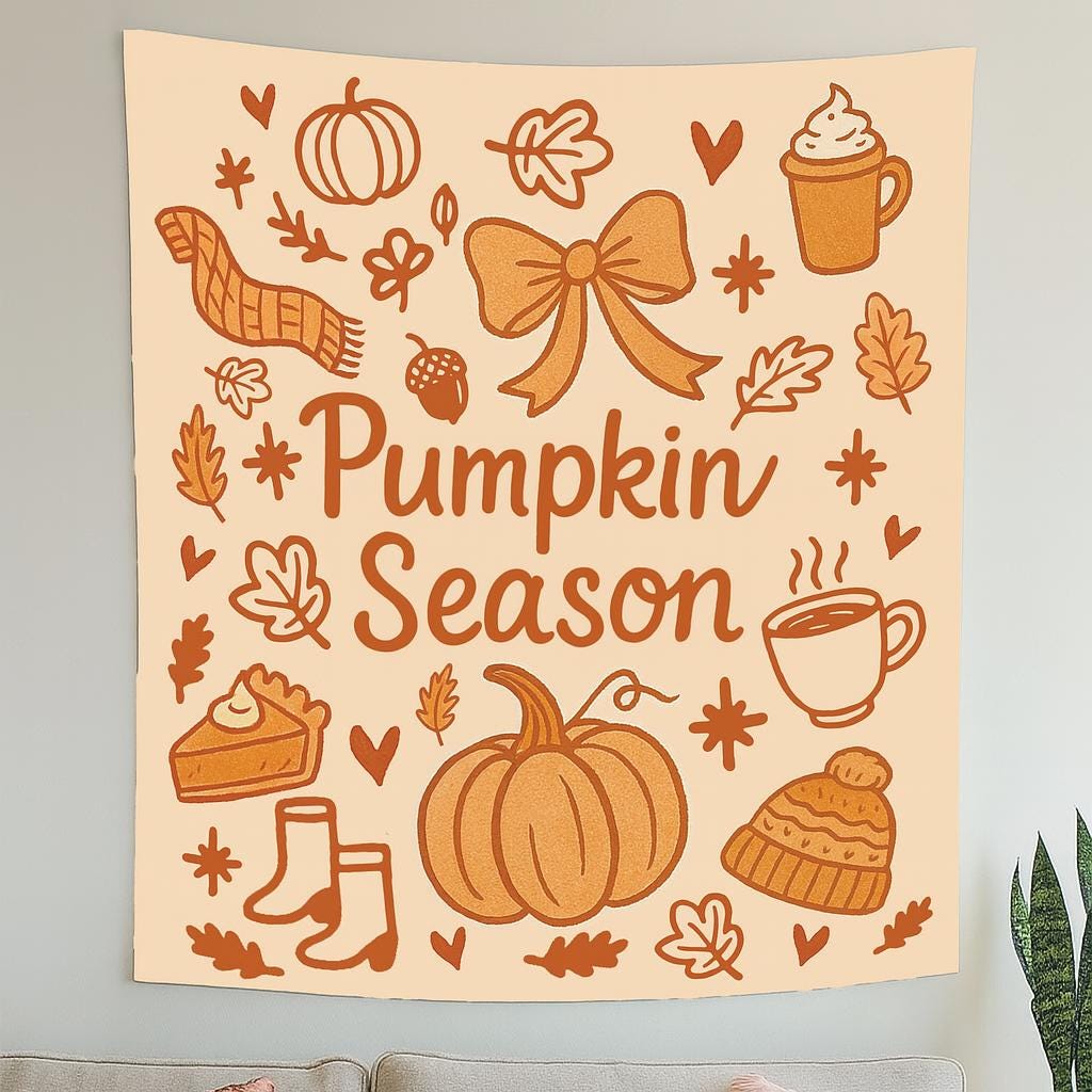 Pumpkin Season Fall Tapestry – Autumn Wall Hanging Home Decor, Outdoor Autumn Season Decor, Rustic Tent Theme Backdrop