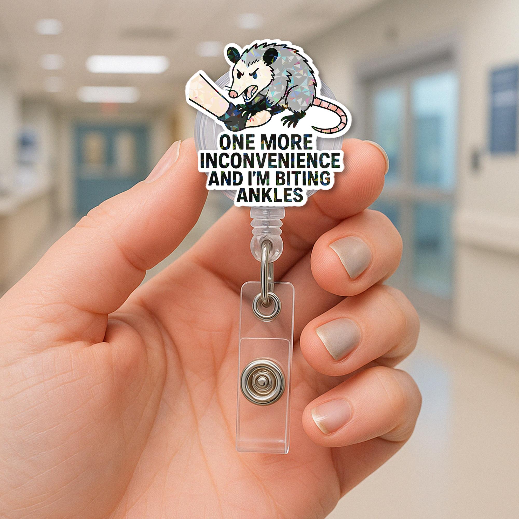 Funny Possum Badge Reel, Biting Ankles ID Holder, Retractable Work Badge Clip, Sassy Animal Humor Gift, Nurse Office Accessory